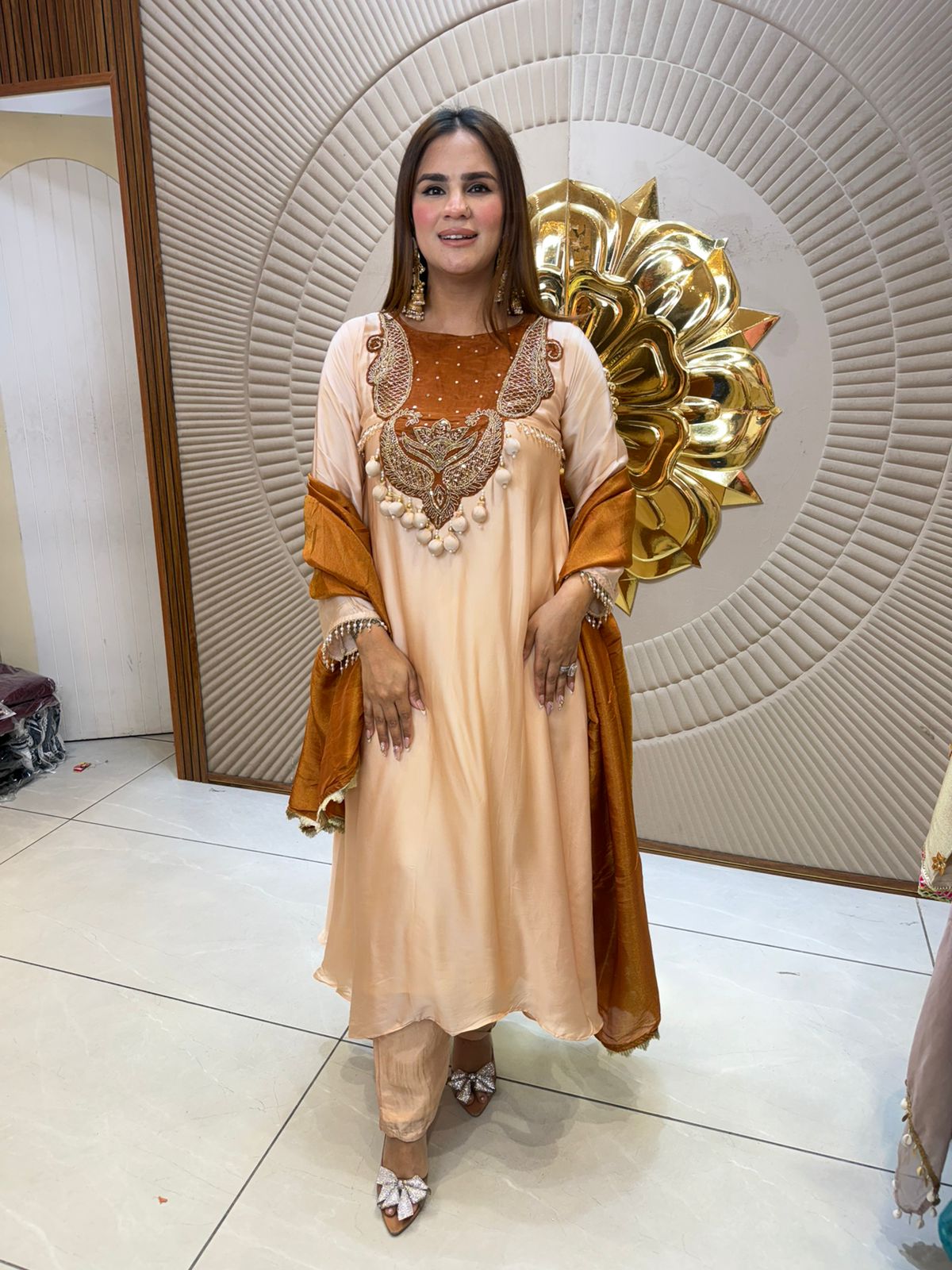 Stunning Long Suit With Heavy Neck Work PC2756