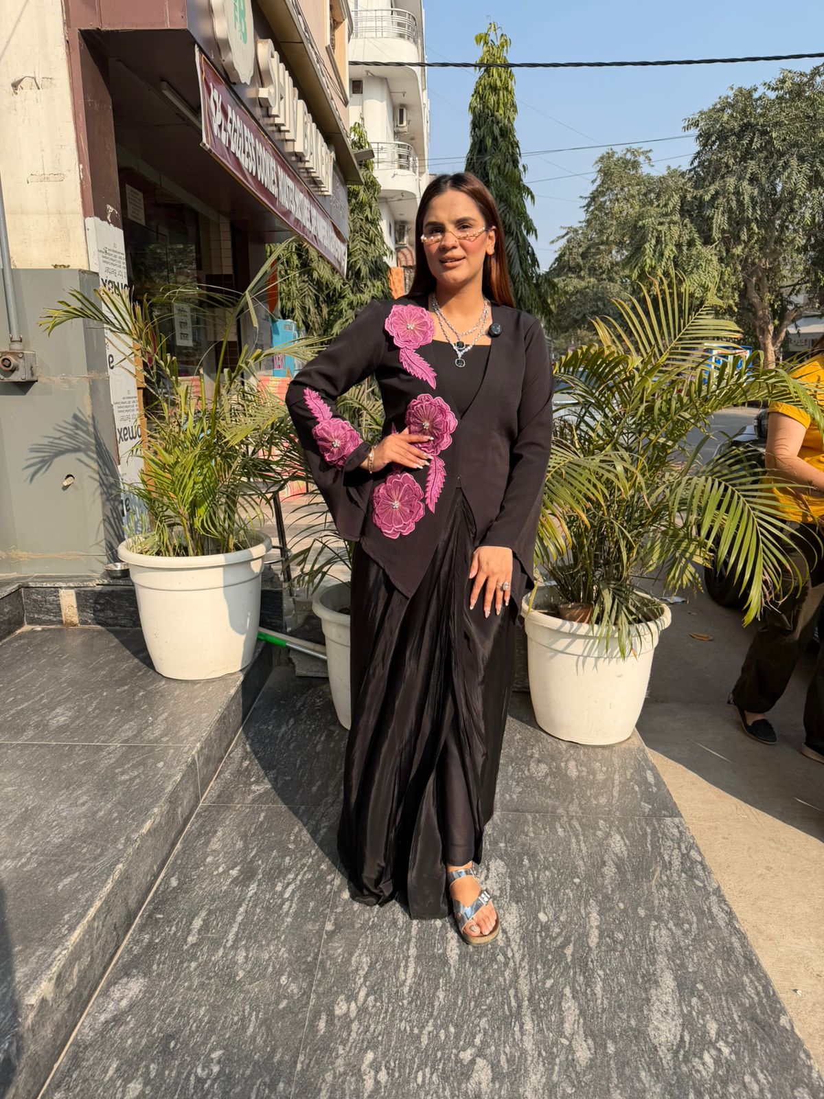 Beautiful Indo Western Dress With Floral Blazer 3 pcs Set PC2782