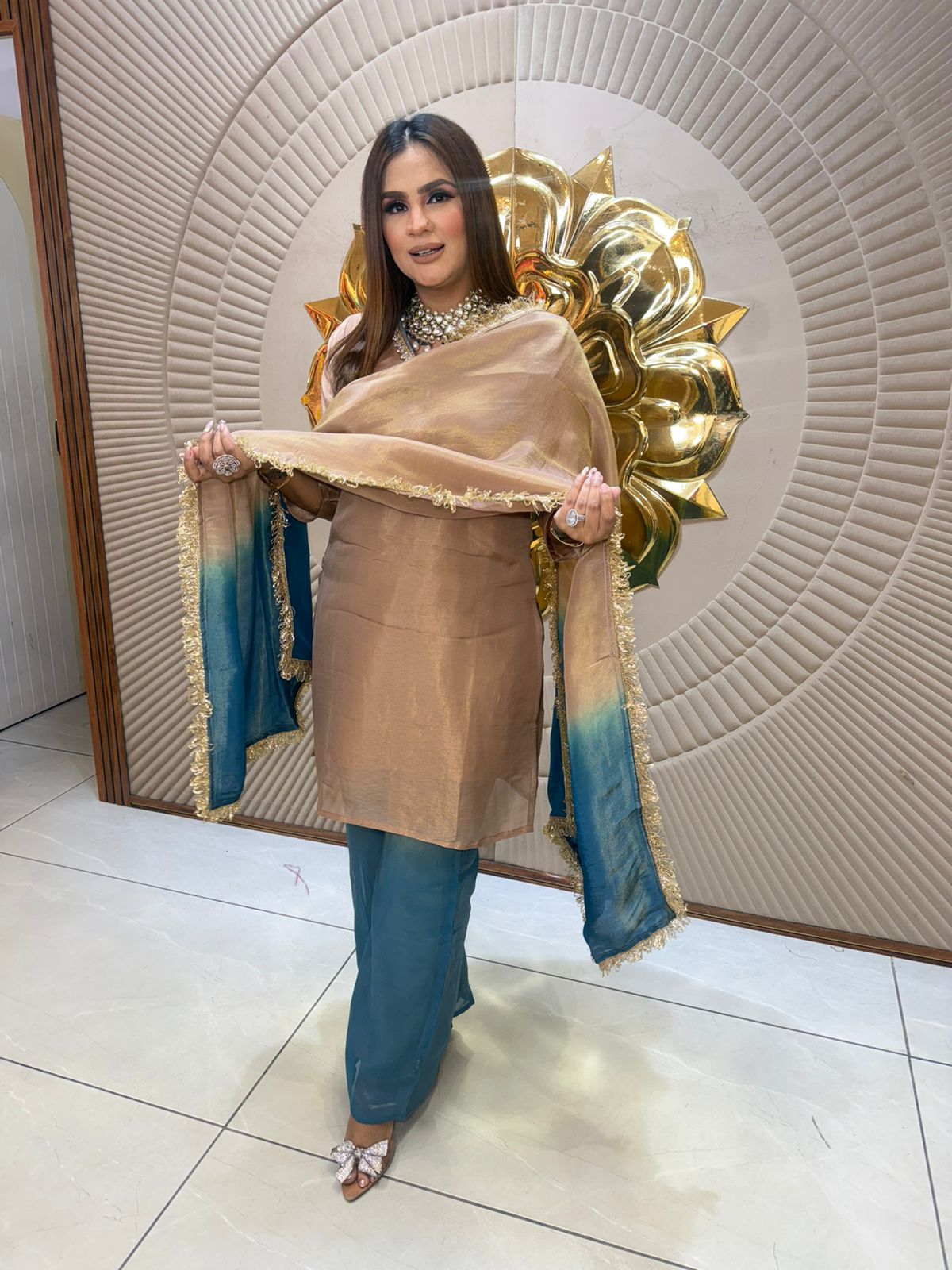 Beautiful Double Shade Suit With Kiran Work PC2807
