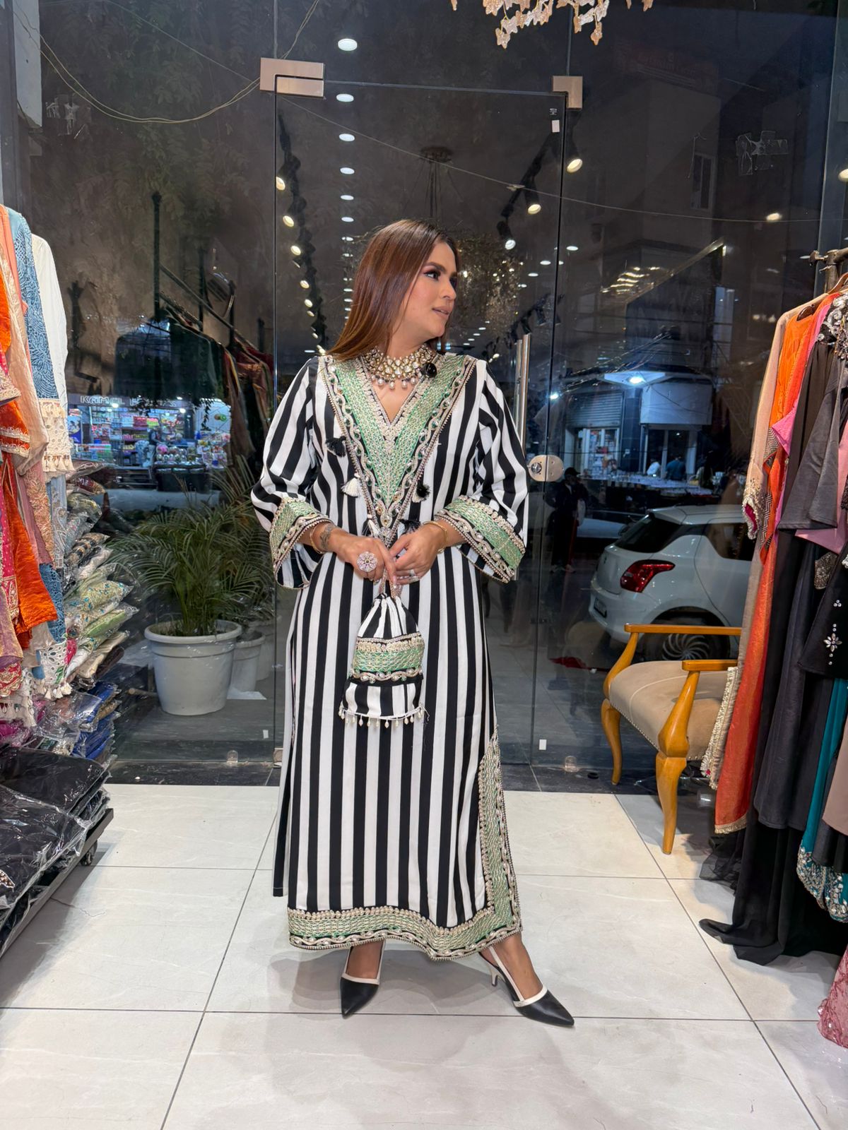 Elegant Dress With Hand Bag PC2818