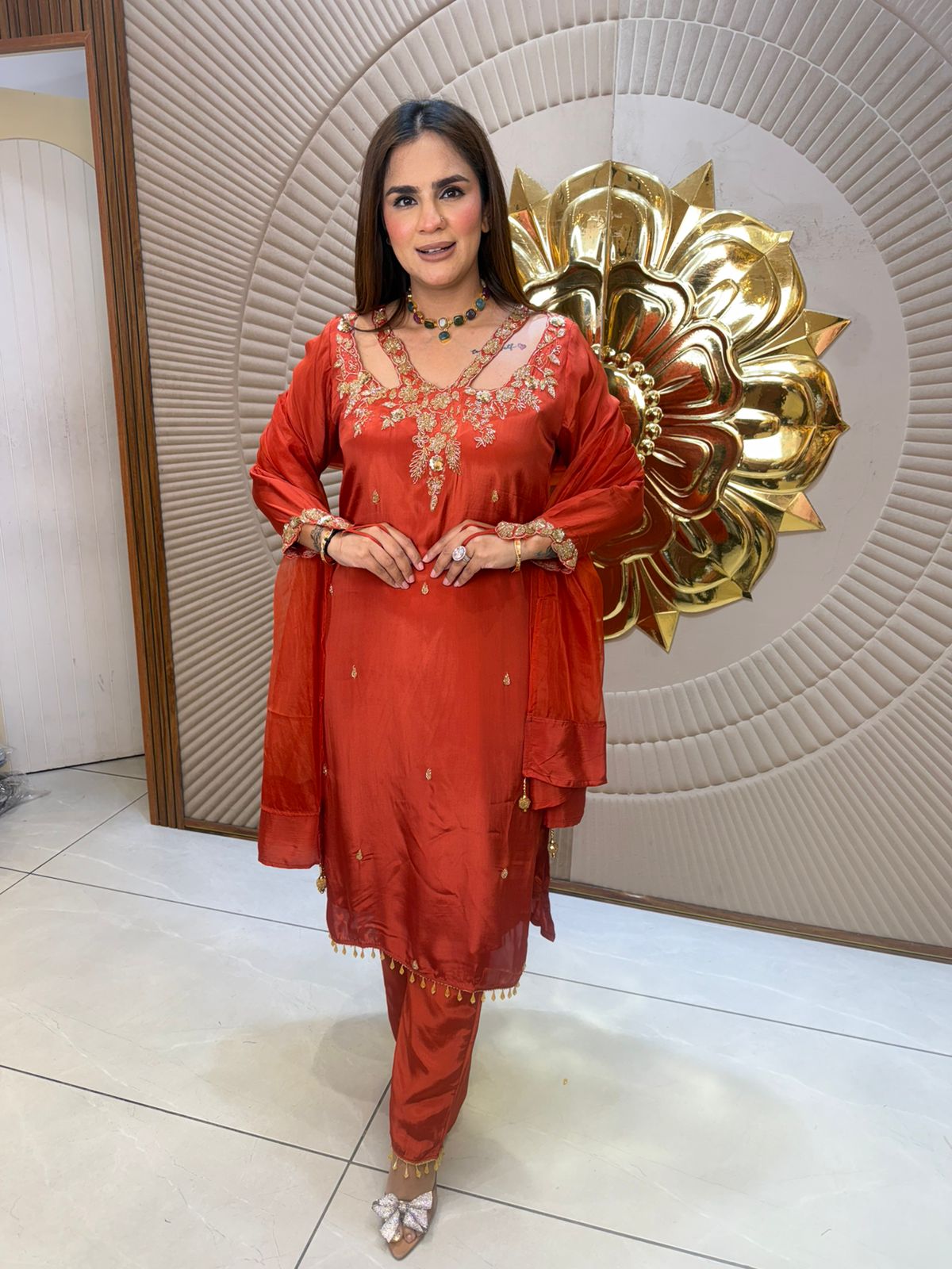 Elegant Red Suit With Lace Work PC2837