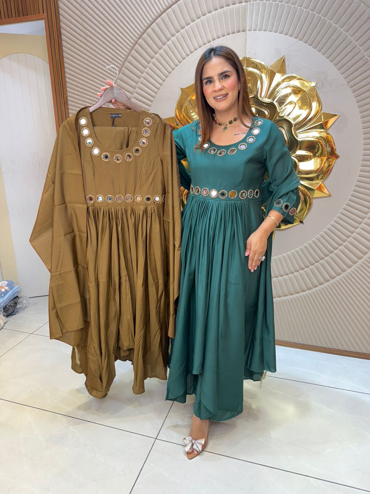 Elegant Partywear Dress With Mirror Work PC2840