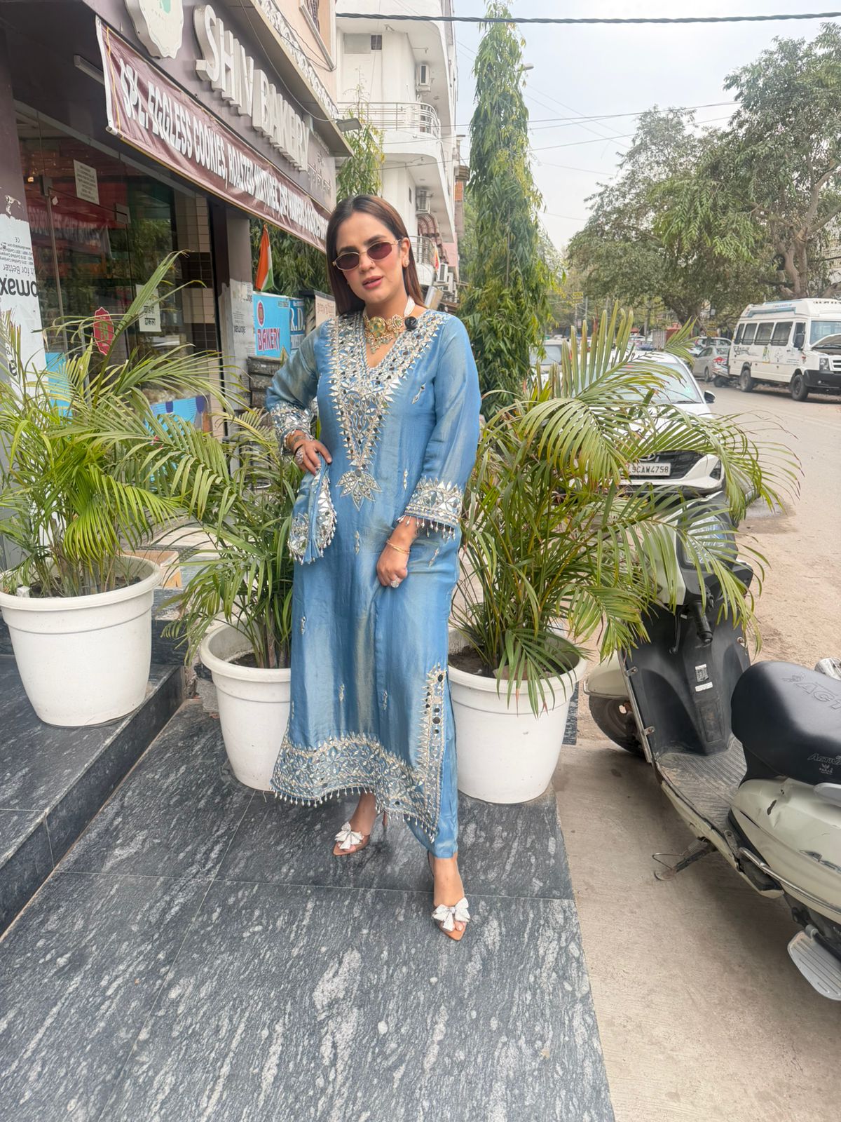 Beautiful V-Neck Indo Western Dress With Mirror Work PC267