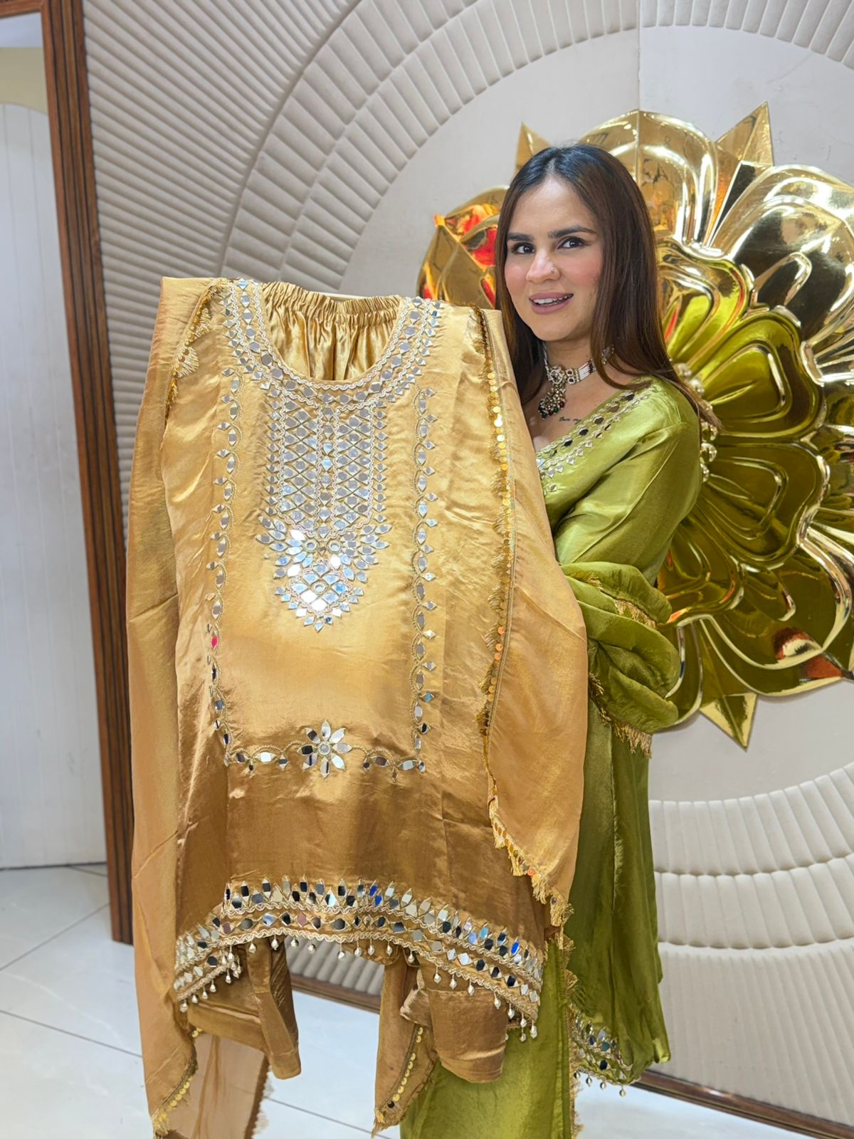 Stunning Beautiful Mirror Work Suit PC2750