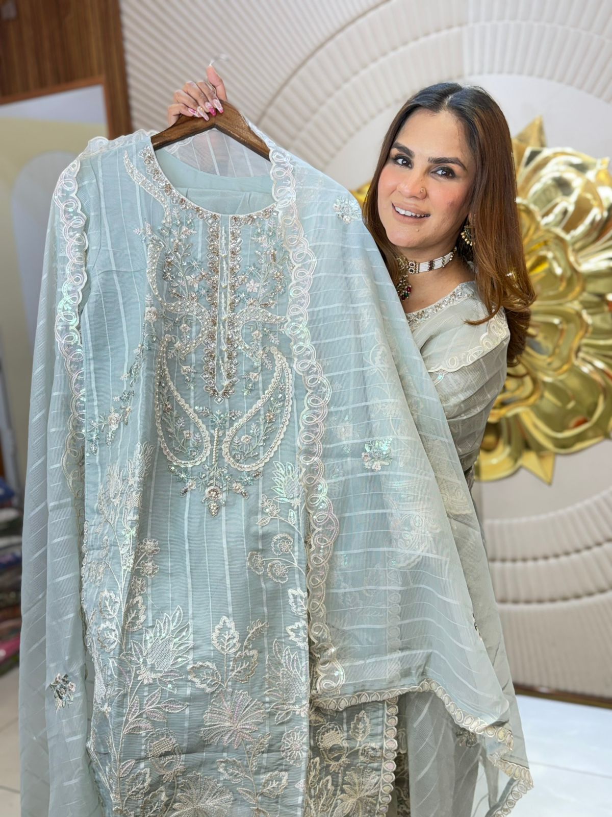 Beautiful Long Suit With Embroidery Work PC2795