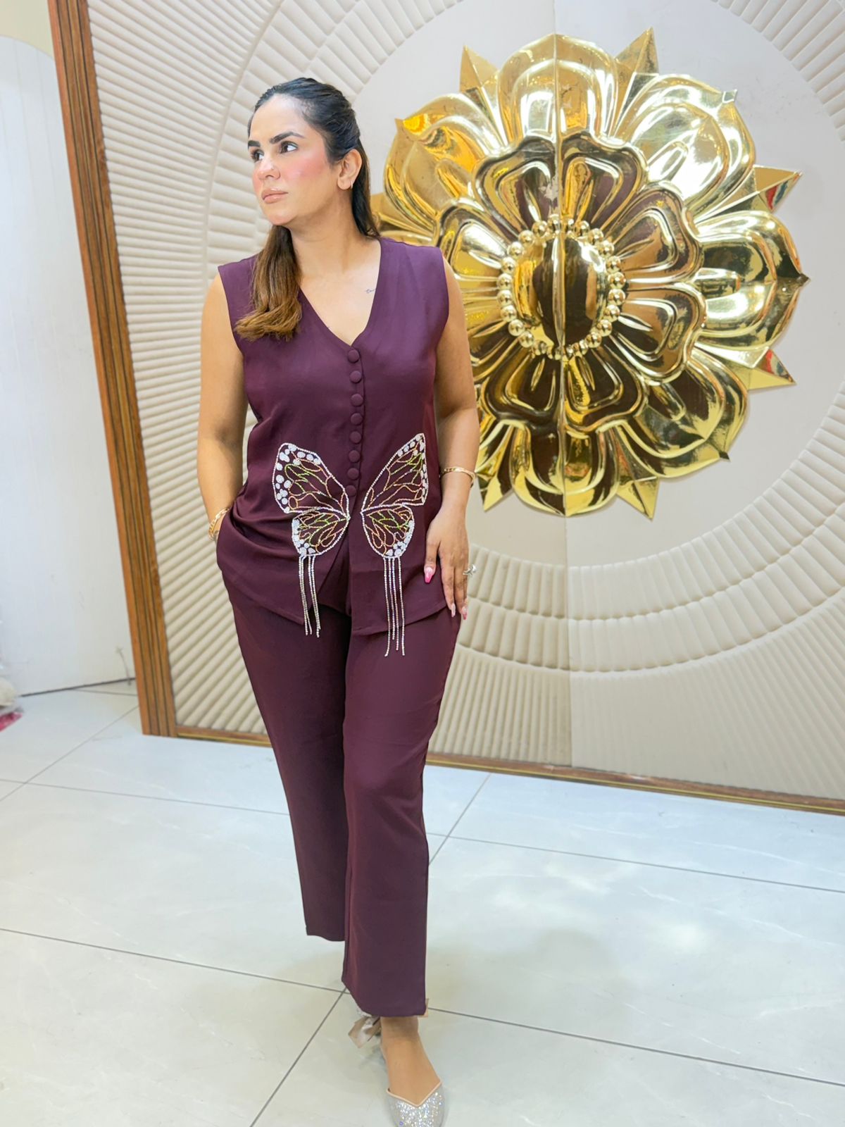 Beautiful Co-Ord Set With Butterfly Work PC2808