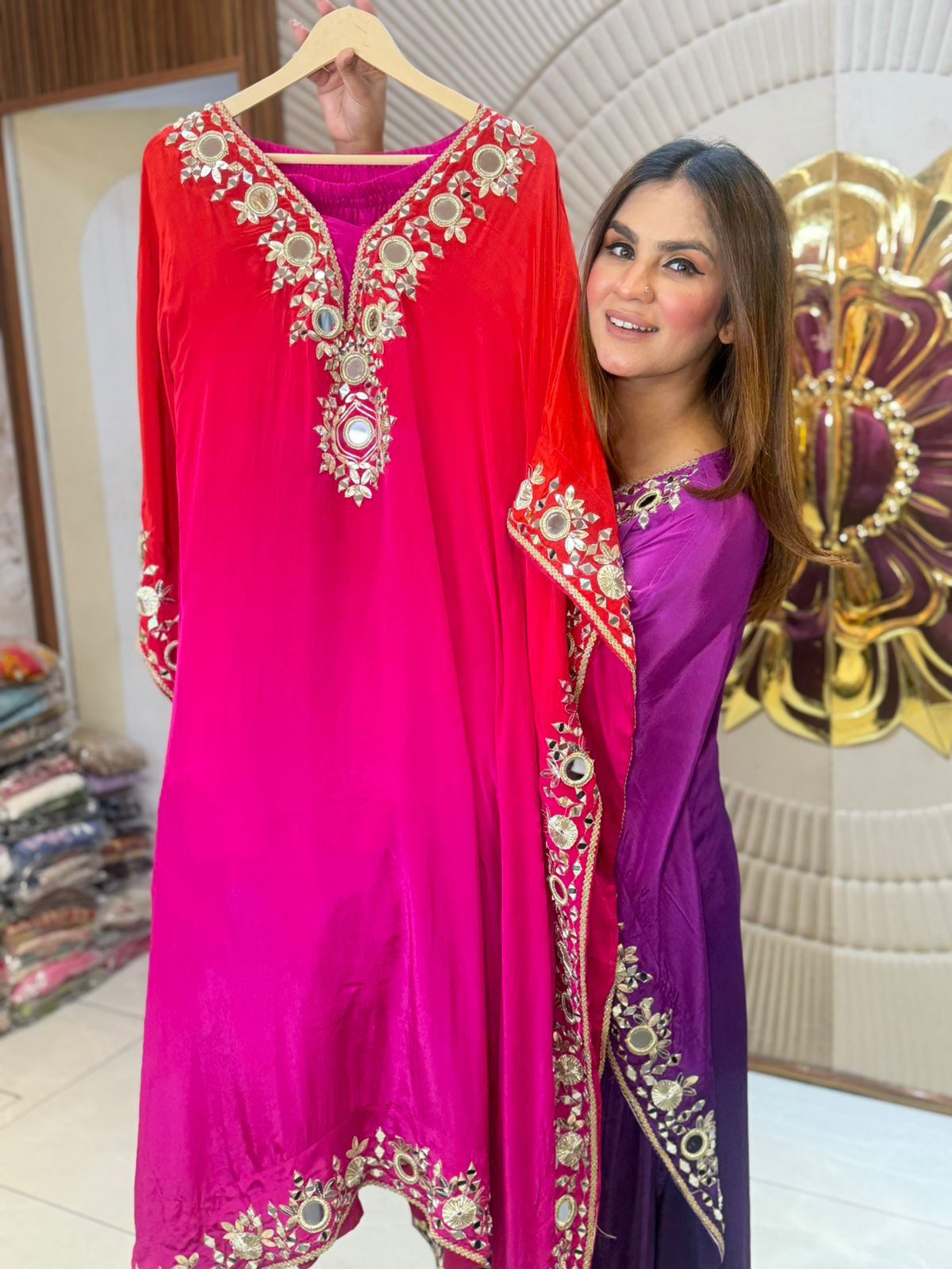 Beautiful Kaftan With Mirror Work PC2818
