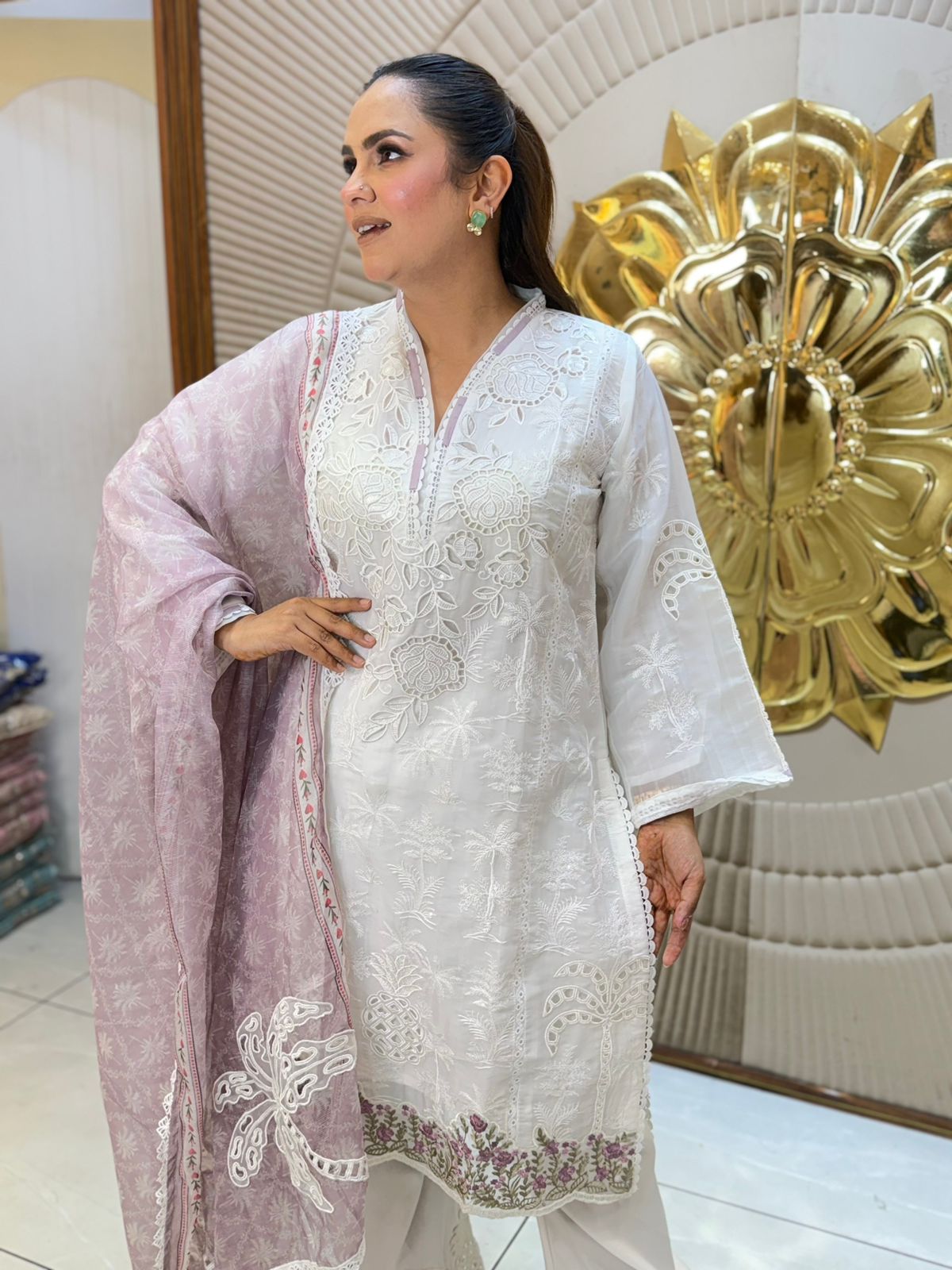Stunning Suit With Laser Cut Work PC2925