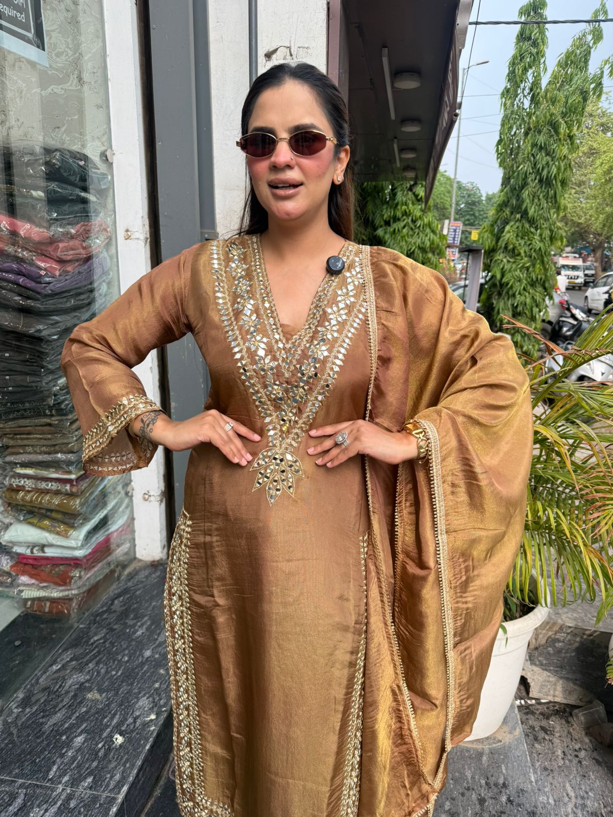 Beautiful Mirror Work Suit With Belt PC3044