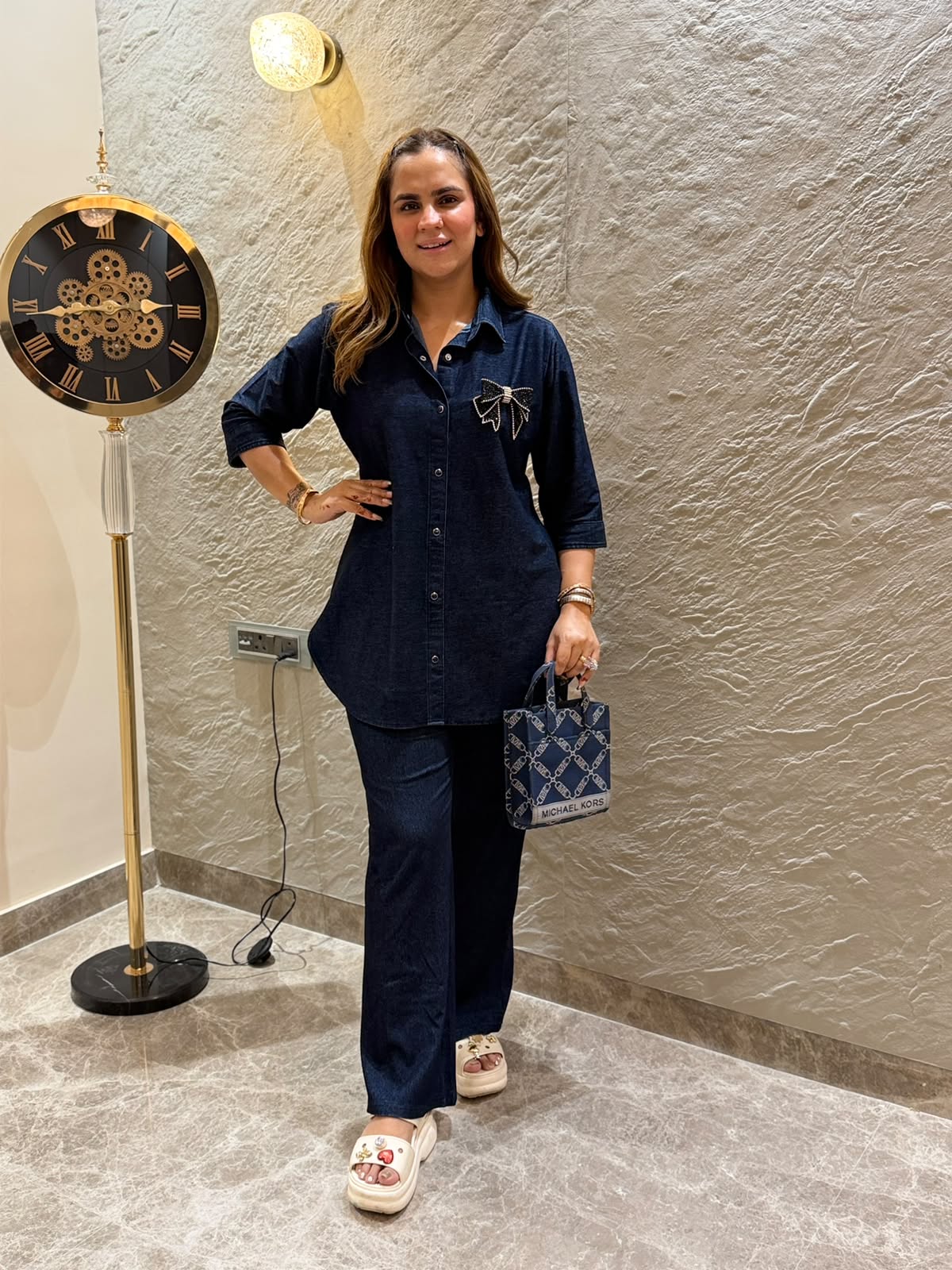 Beautiful Denim Co-Ord Set With 3D Bow PC3174