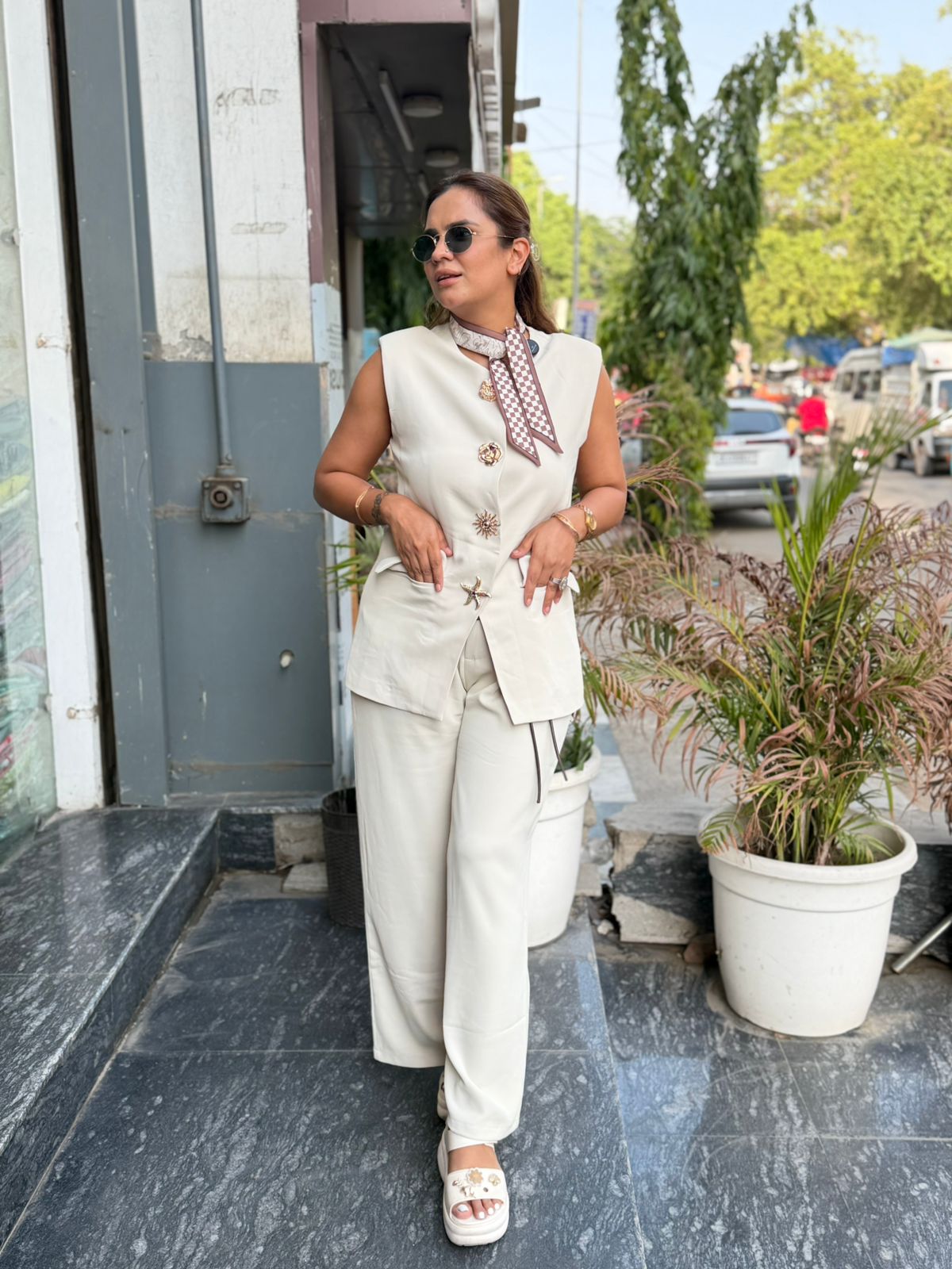 Stylish Co-Ord Set With Neck Scarf PC3185