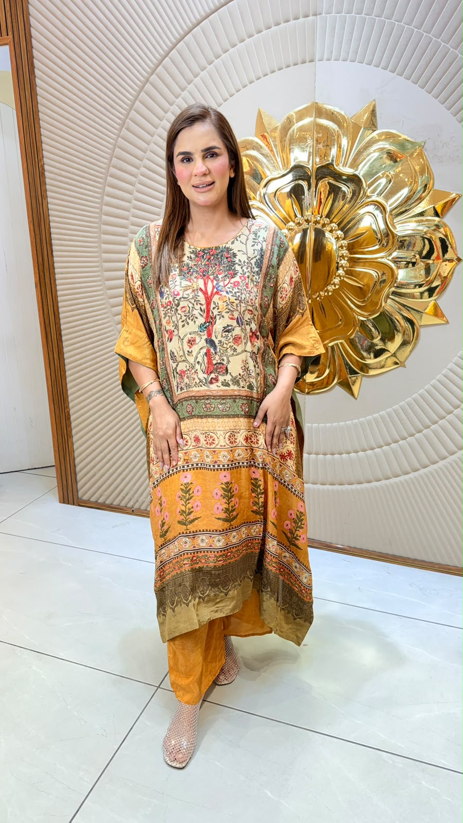 Elegant mustard pure silk kaftan Dress PC3358