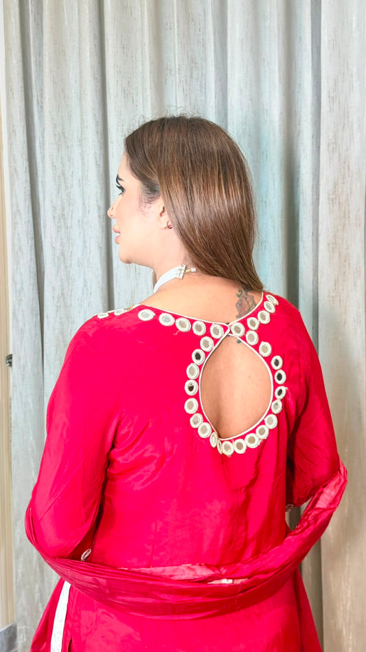 Beautiful red silk-blend short kurta PC3552