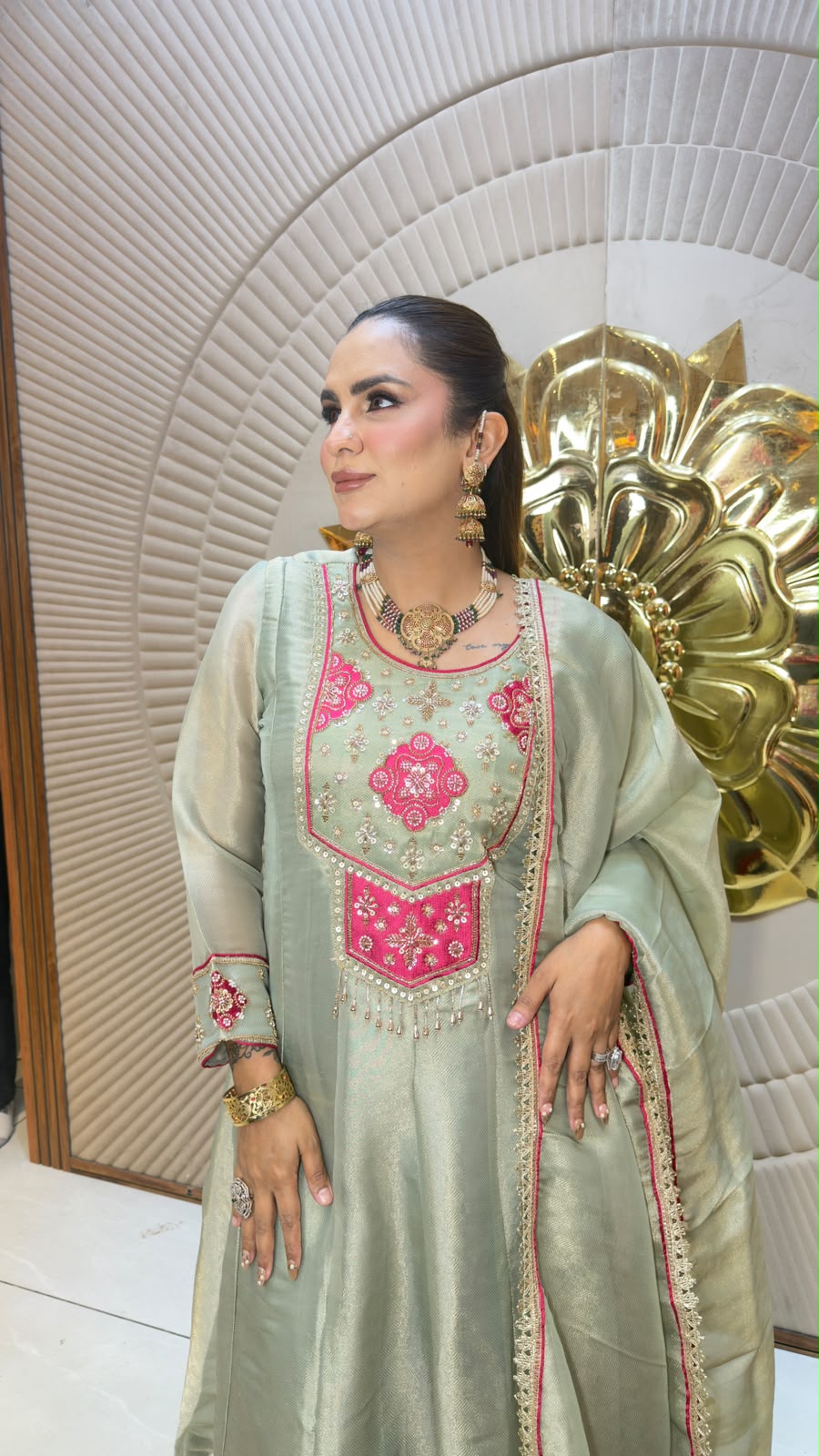 Beautiful tissue Anarkali suit set pc3329
