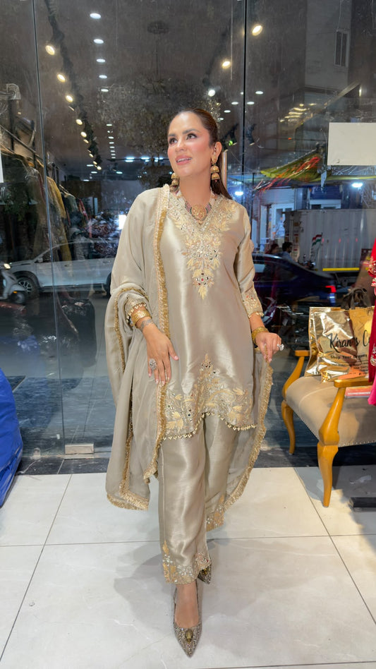 Elegant champagne-colored farshi salwar suit set PC3354