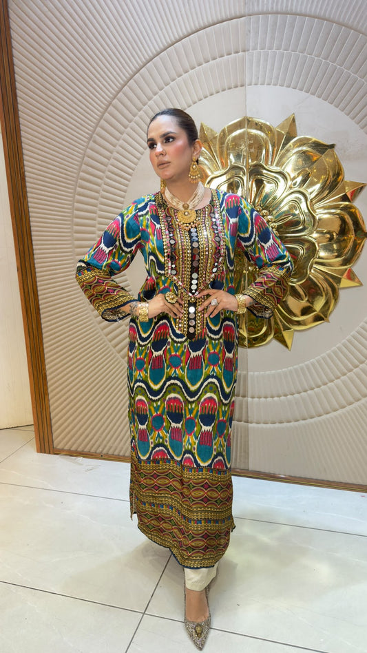 Elegant printed and embroidered ethnic co-ord set/long PC3348
