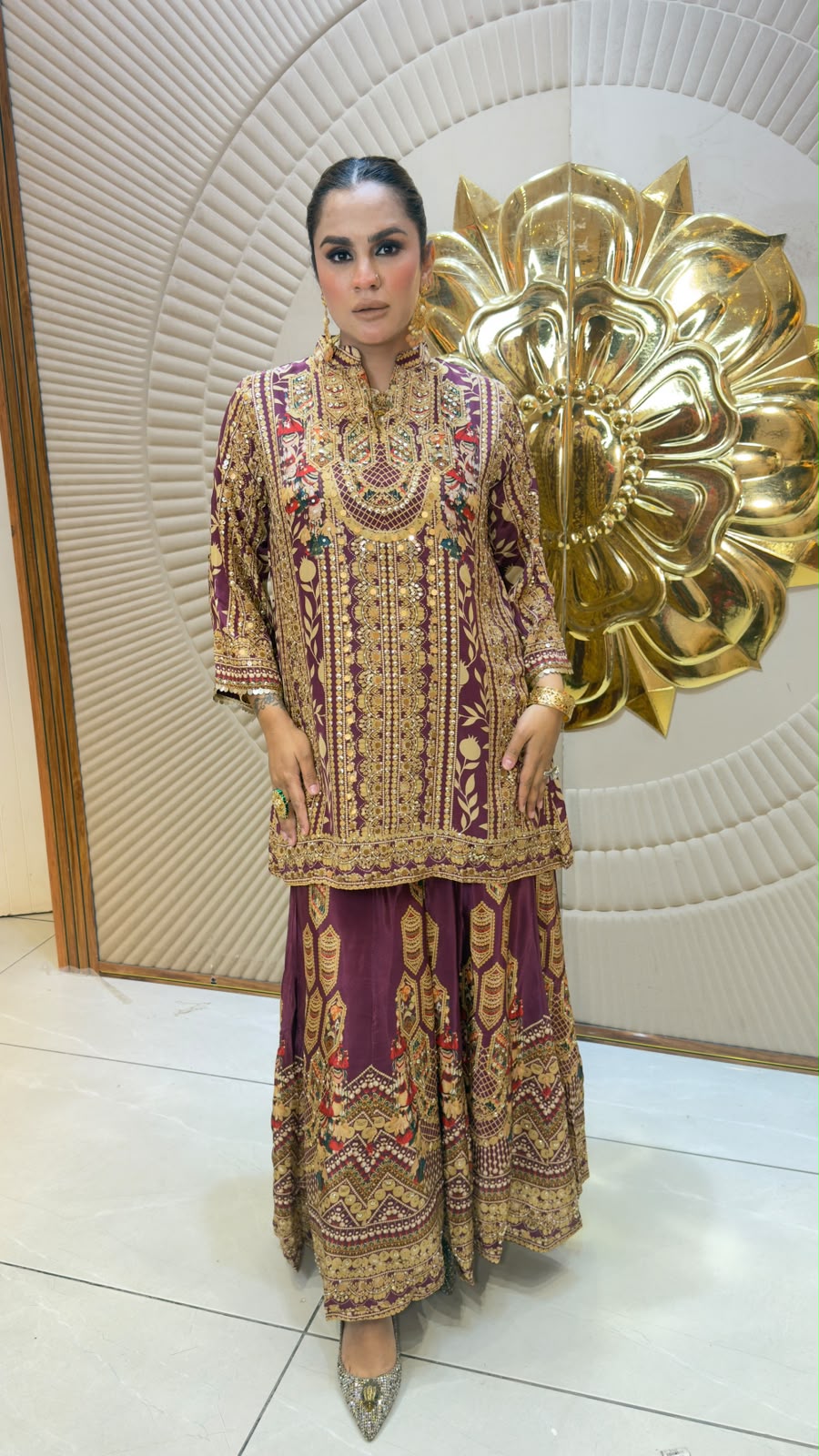 Beautiful embellished ethnic kurta and sharara/palazzo set pc3343