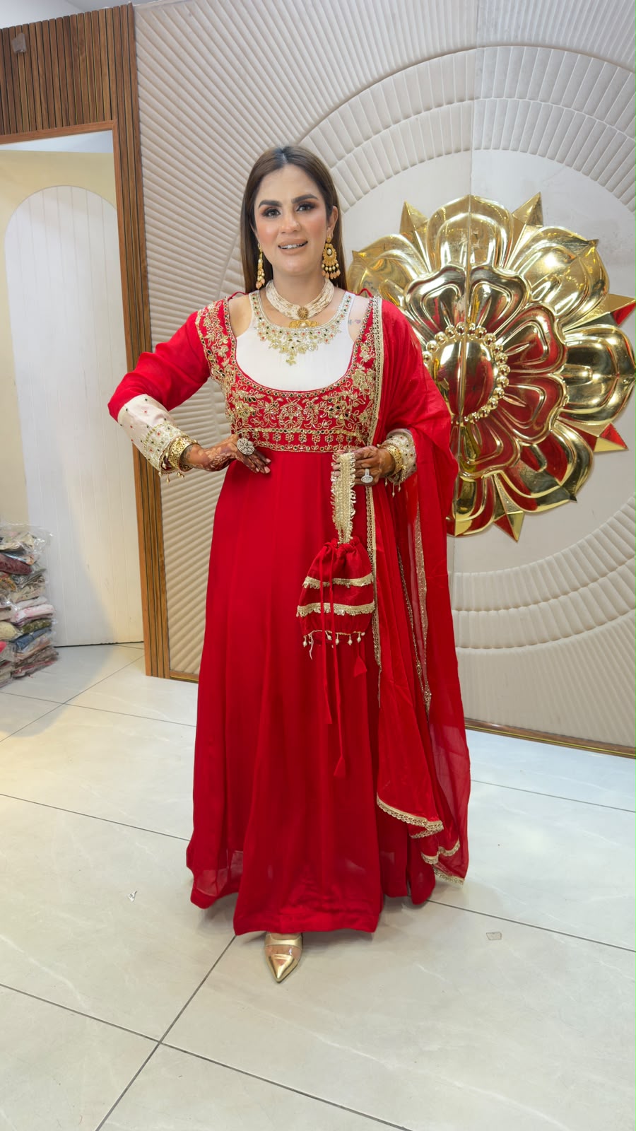 Elegant embroidered Anarkali suit paired with a matching dupatta and festive embellishments PC3359