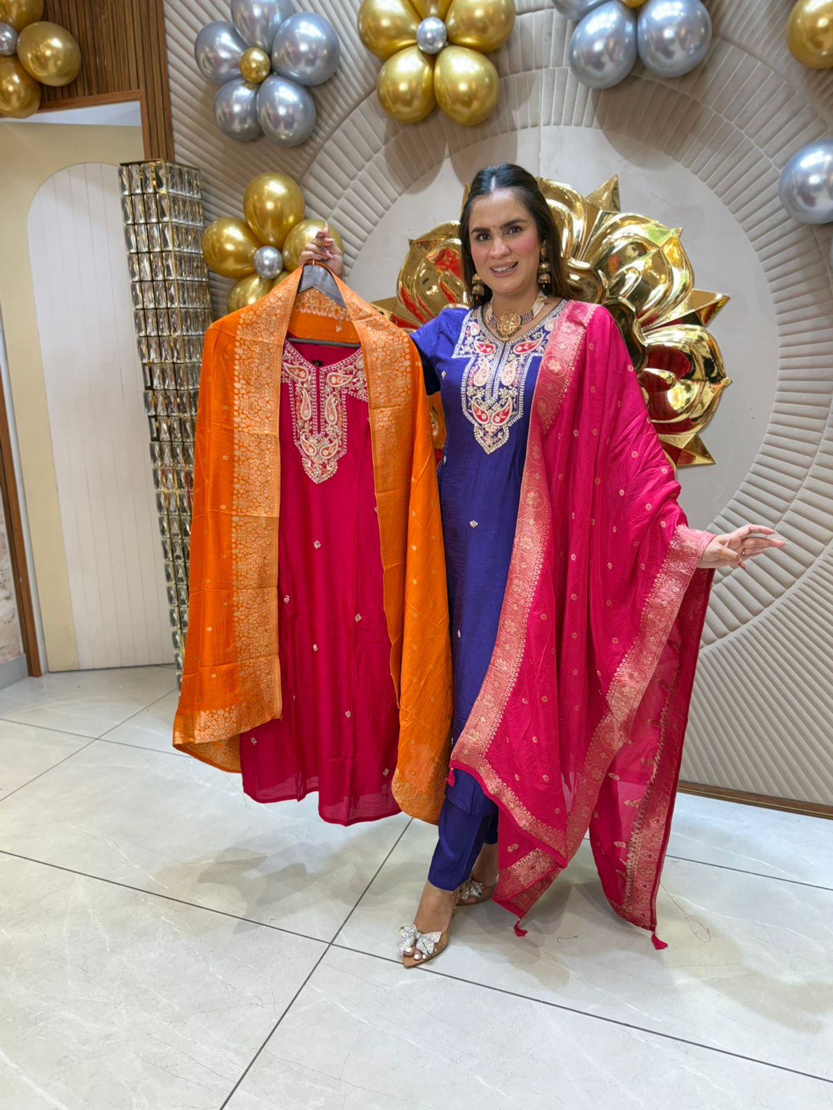 Purple Embroidered Suit with Pink Dupatta PC1827