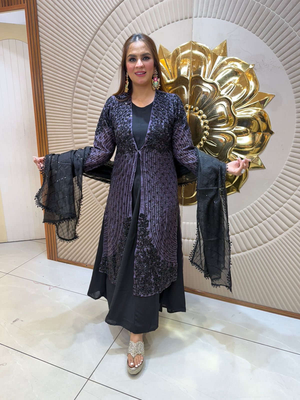 Elegant Partywear Full Sleeve Suit With Net Dupatta PC2557