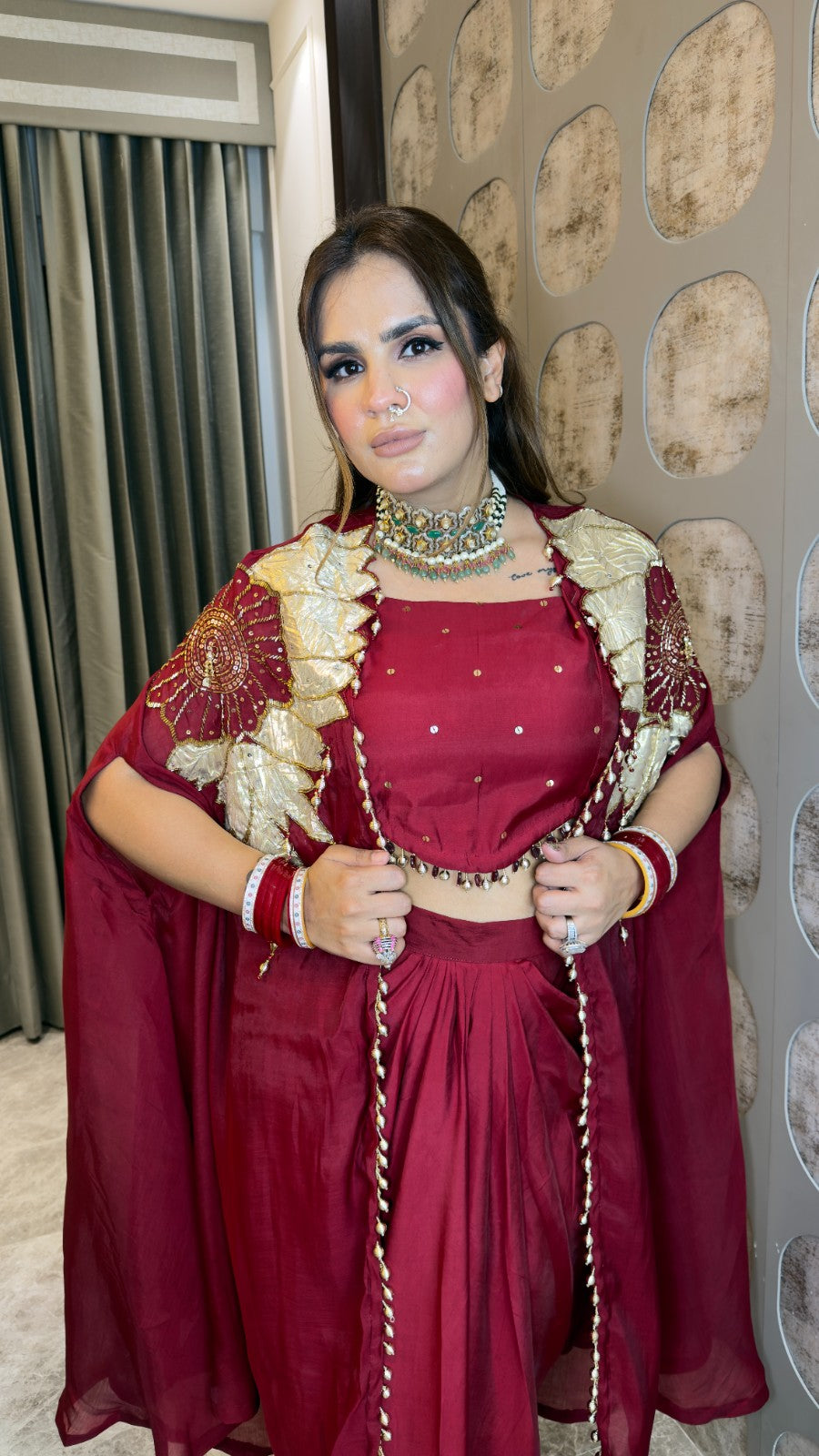 stunning royal maroon Indo-Western outfit pc3349