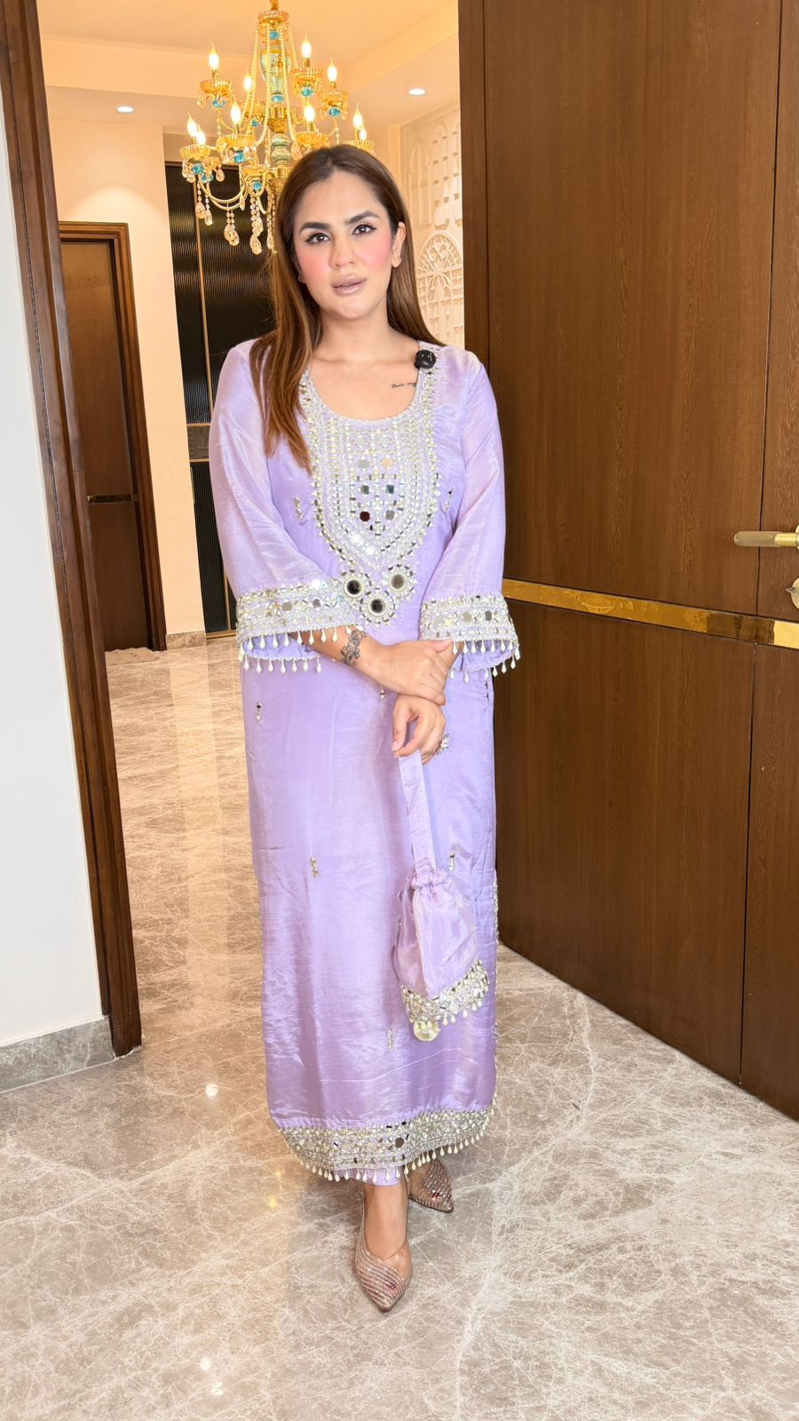 Beutiful elegant partywear kaftan with potli pc3586
