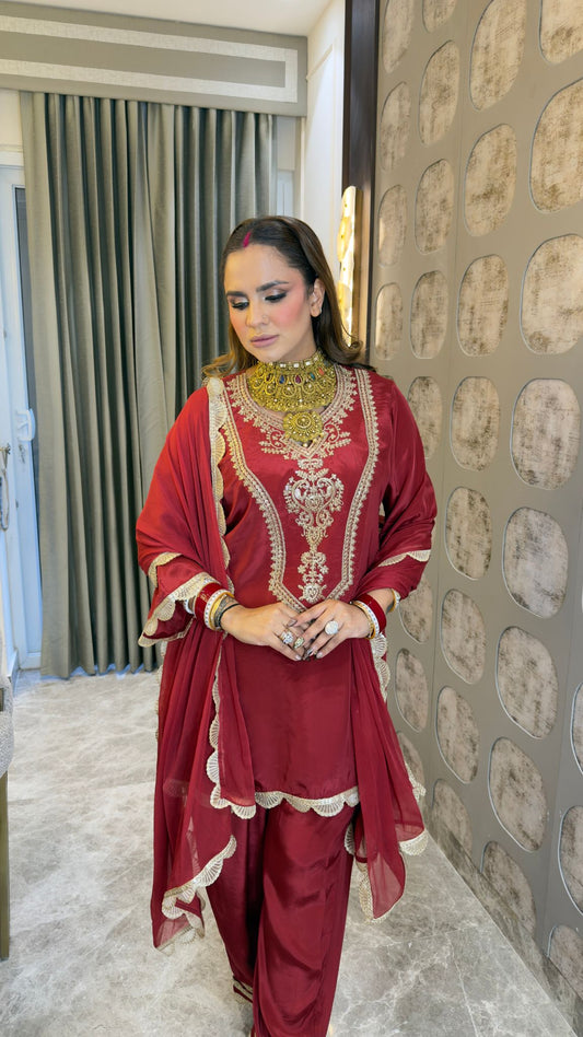 Beautiful thnic silk-blend or chinon silk suit set pc3364