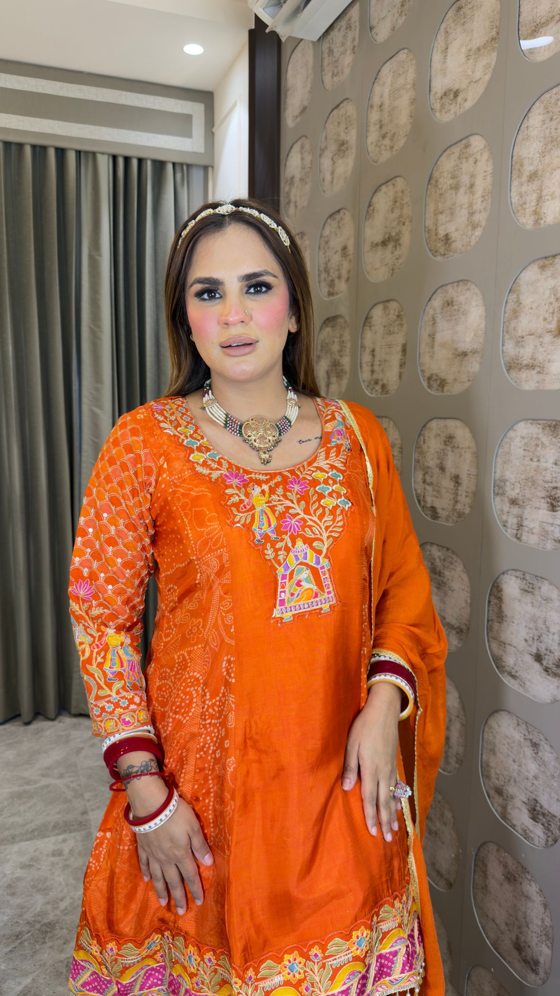 Elegant ethnic ensemble featuring a short embroidered kurta paired with a matching salwar and dupatta  pc3382