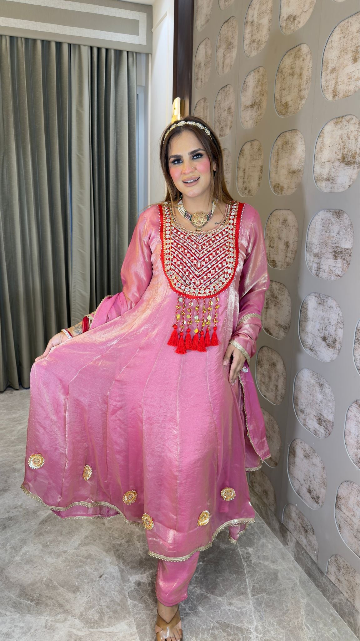 Elegant shimmer and silk-blend Anarkali suit set pc3381