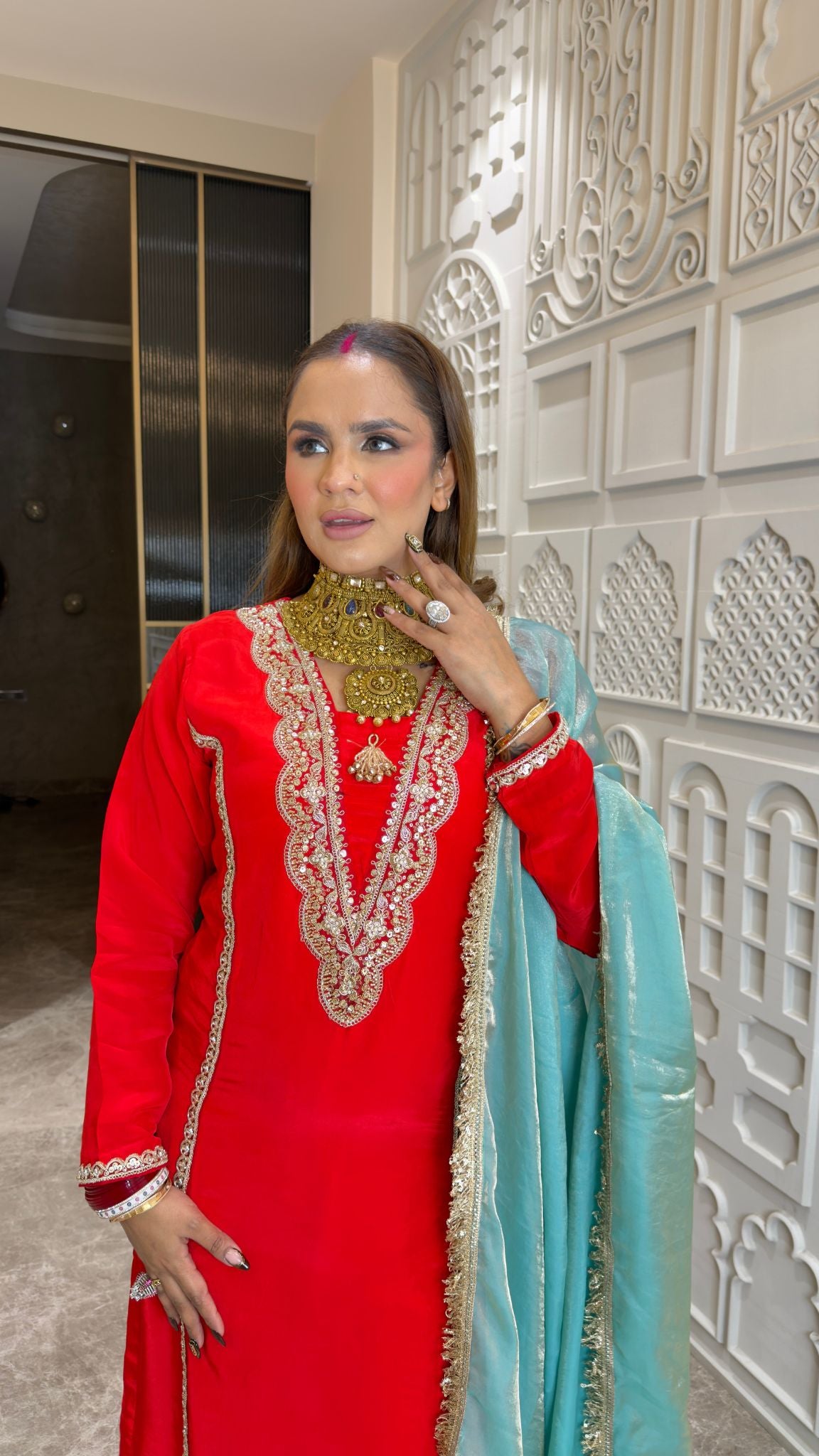 Beautiful Red Velvet Pure Makhmal Designer Salwar Suit pc3367