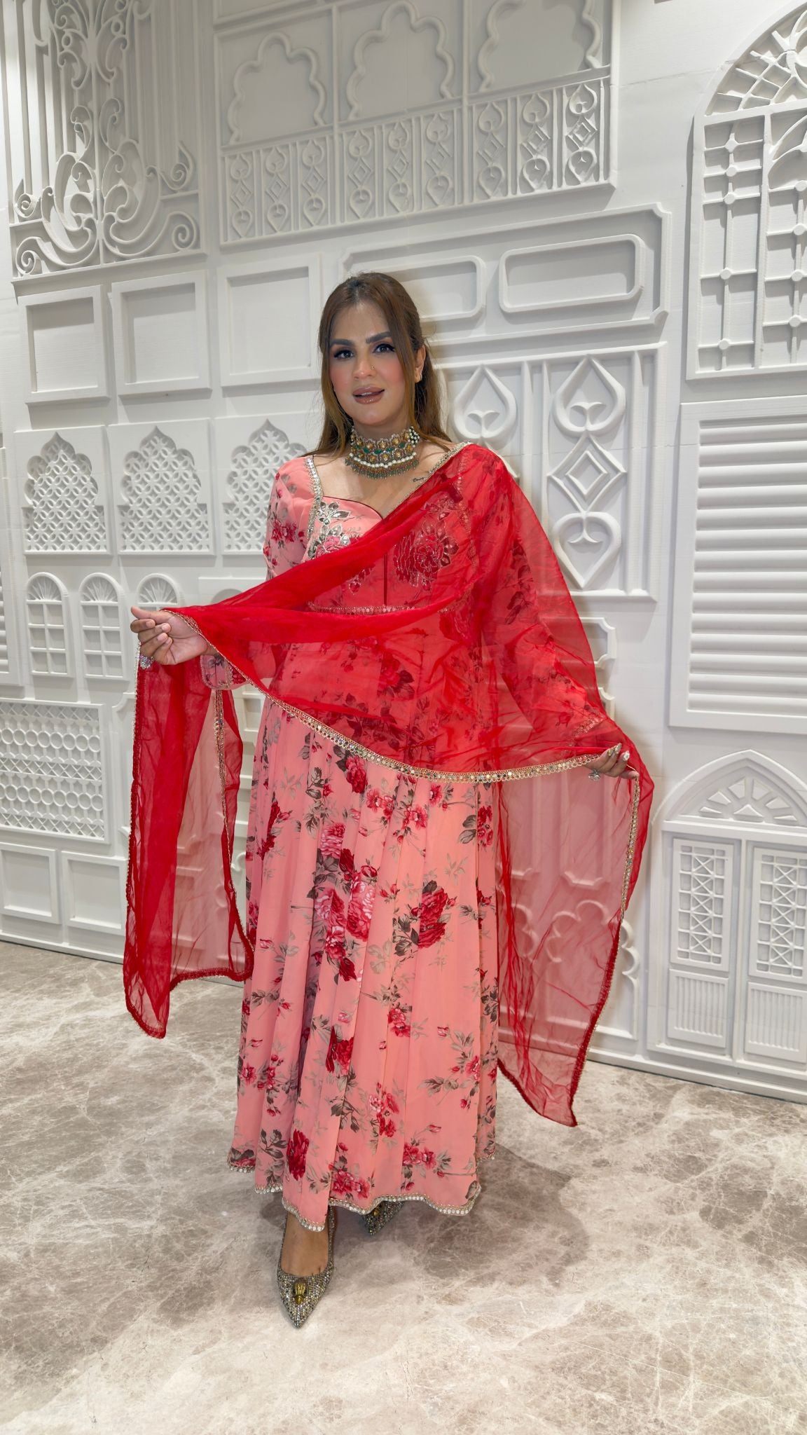 elegant floral-print Anarkali gown pc3340