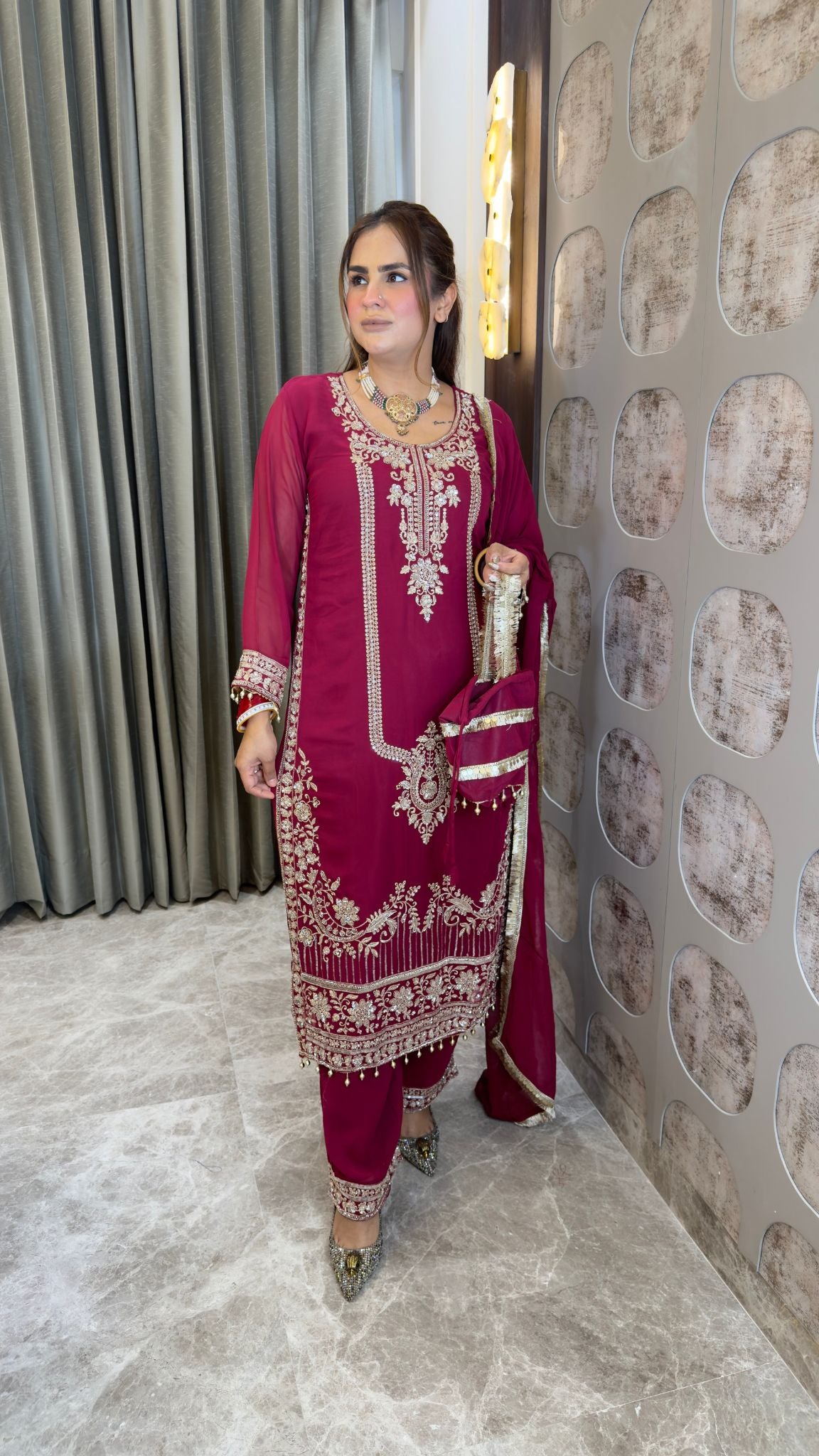 Beautiful ethnic kurta set featuring heavy zari, tilla, and code-sequence embroidery pc3361
