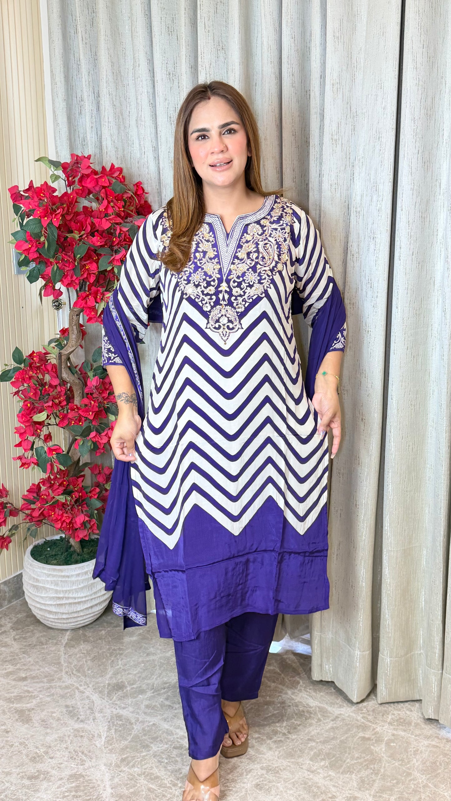 Purple printed suit set PC3491