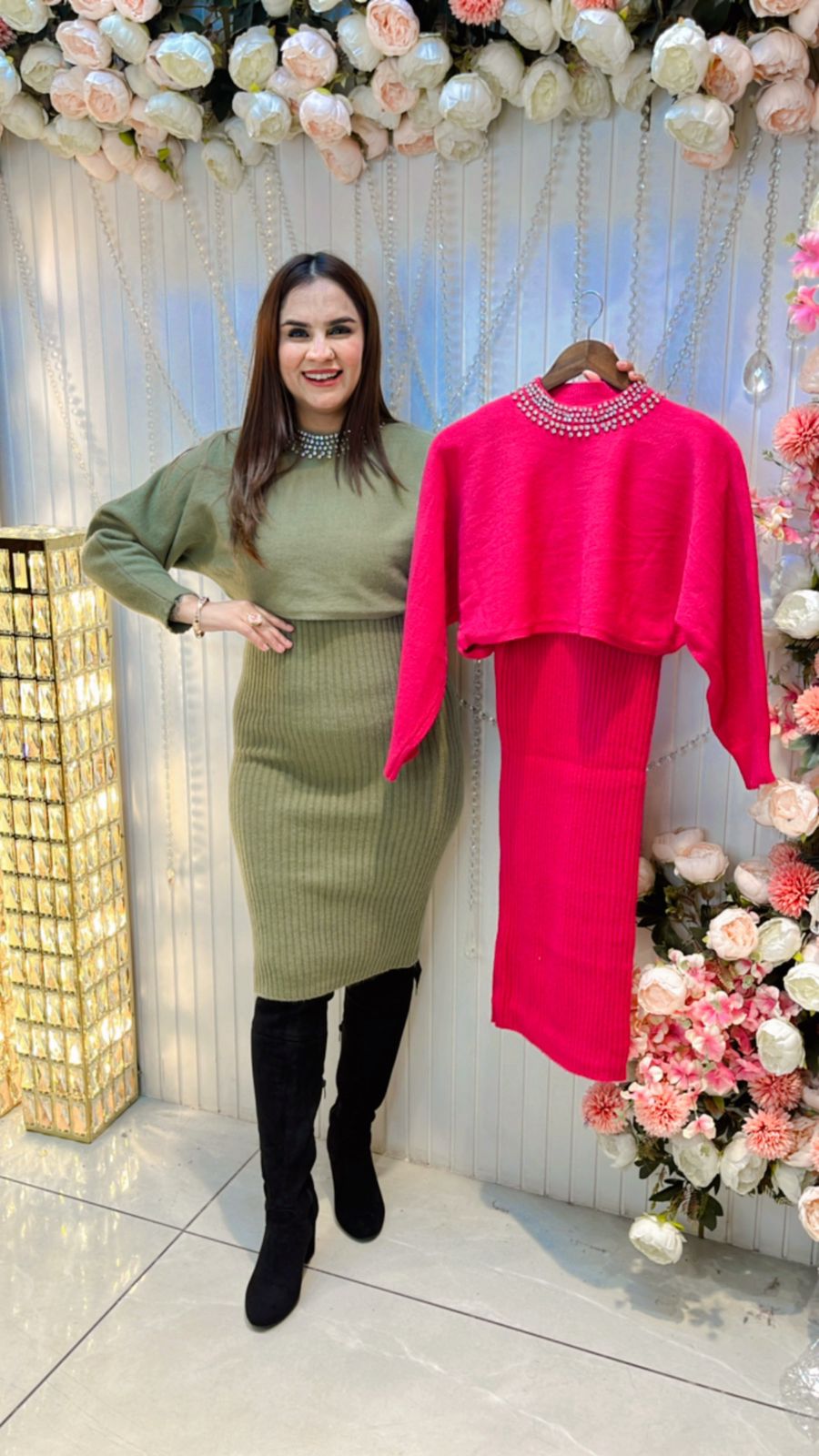 2 Piece Woolen Dress With Swarovski Work PC171