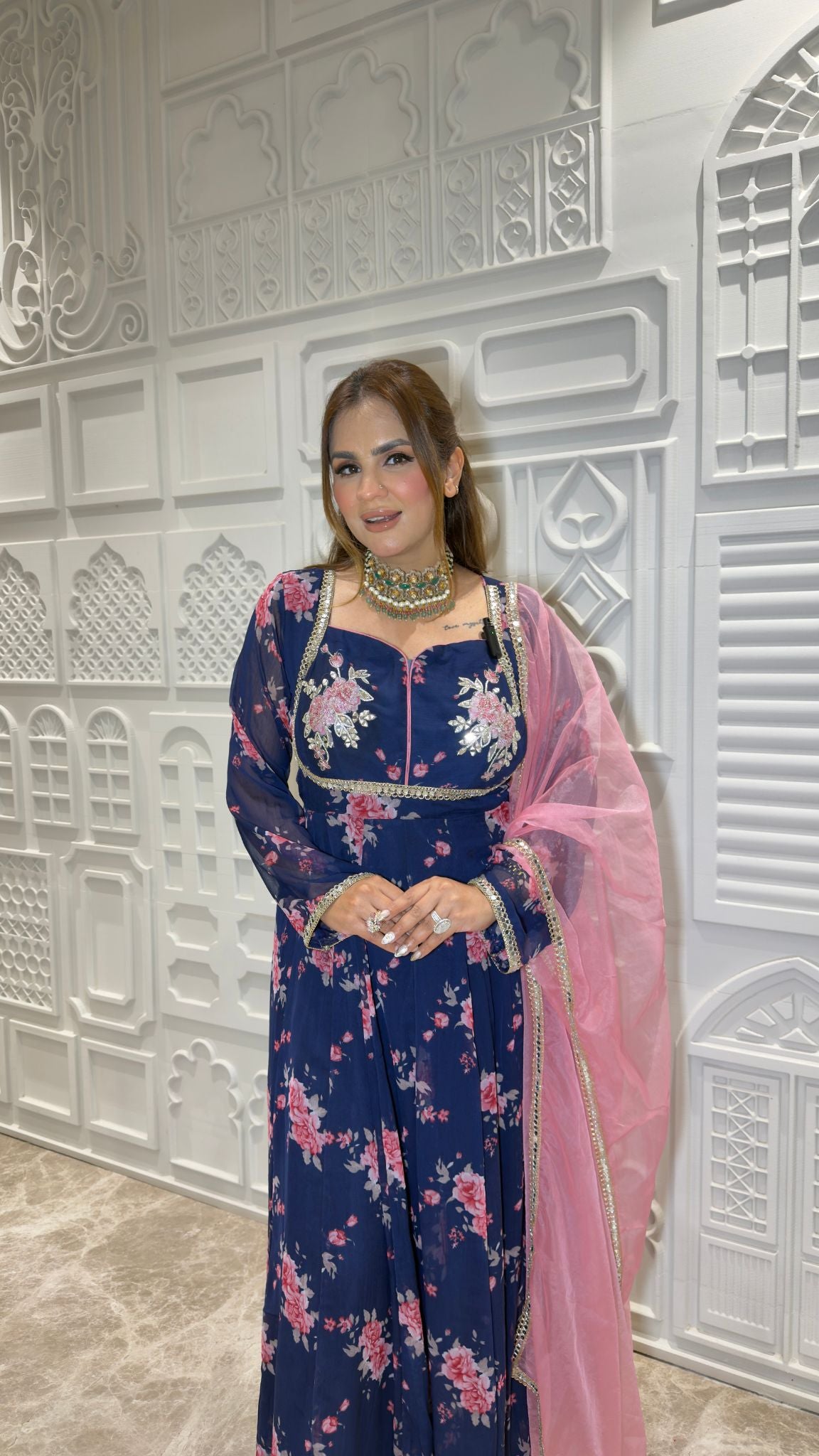 elegant floral-print Anarkali gown pc3340