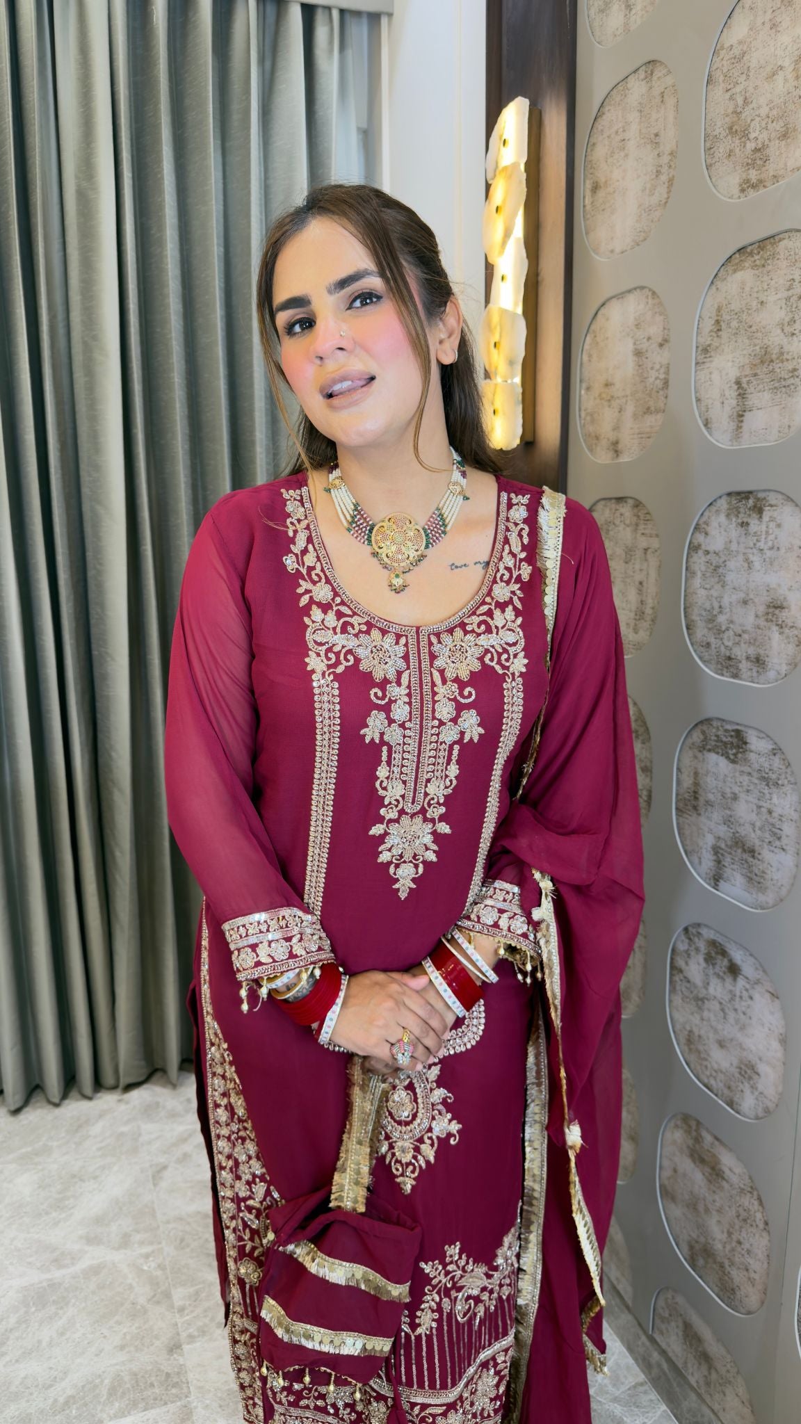 Beautiful ethnic kurta set featuring heavy zari, tilla, and code-sequence embroidery pc3361
