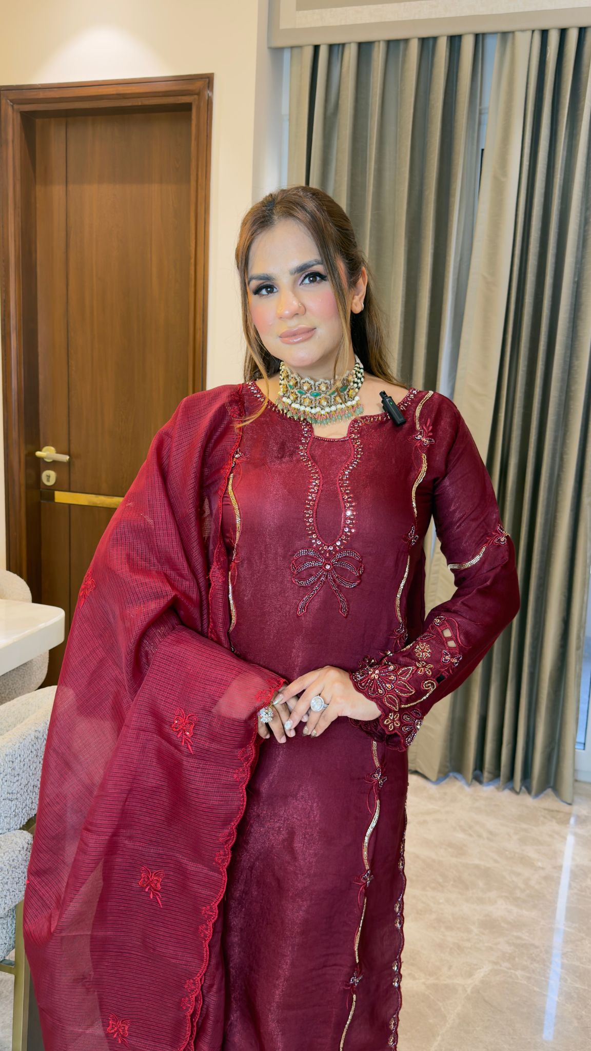 elegant  burgundy ethnic 3-piece kurta set pc3342