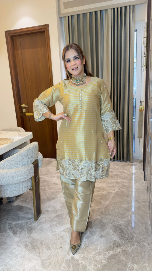Beautiful silk or tissue ethnic kurta and trouser co-ord set pc3345
