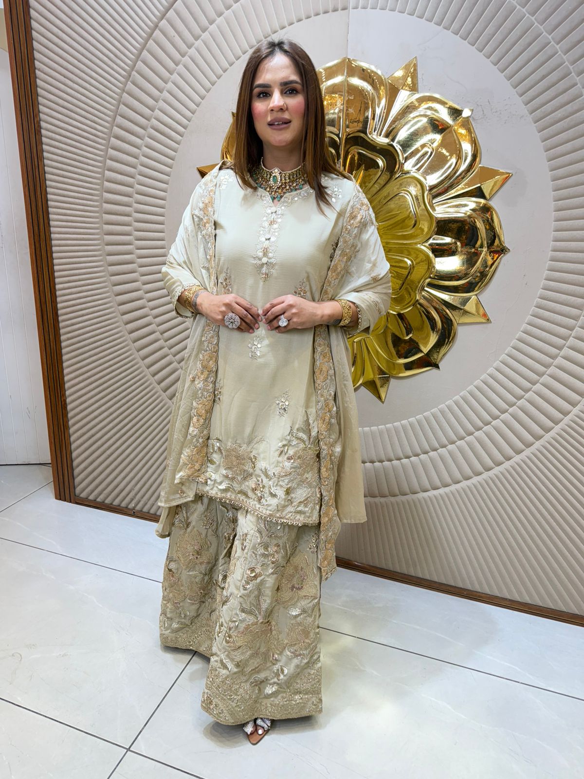 Beautiful Sharara   Suit With Thread  Work PC2525