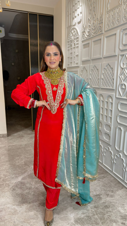 Beautiful Red Velvet Pure Makhmal Designer Salwar Suit pc3367