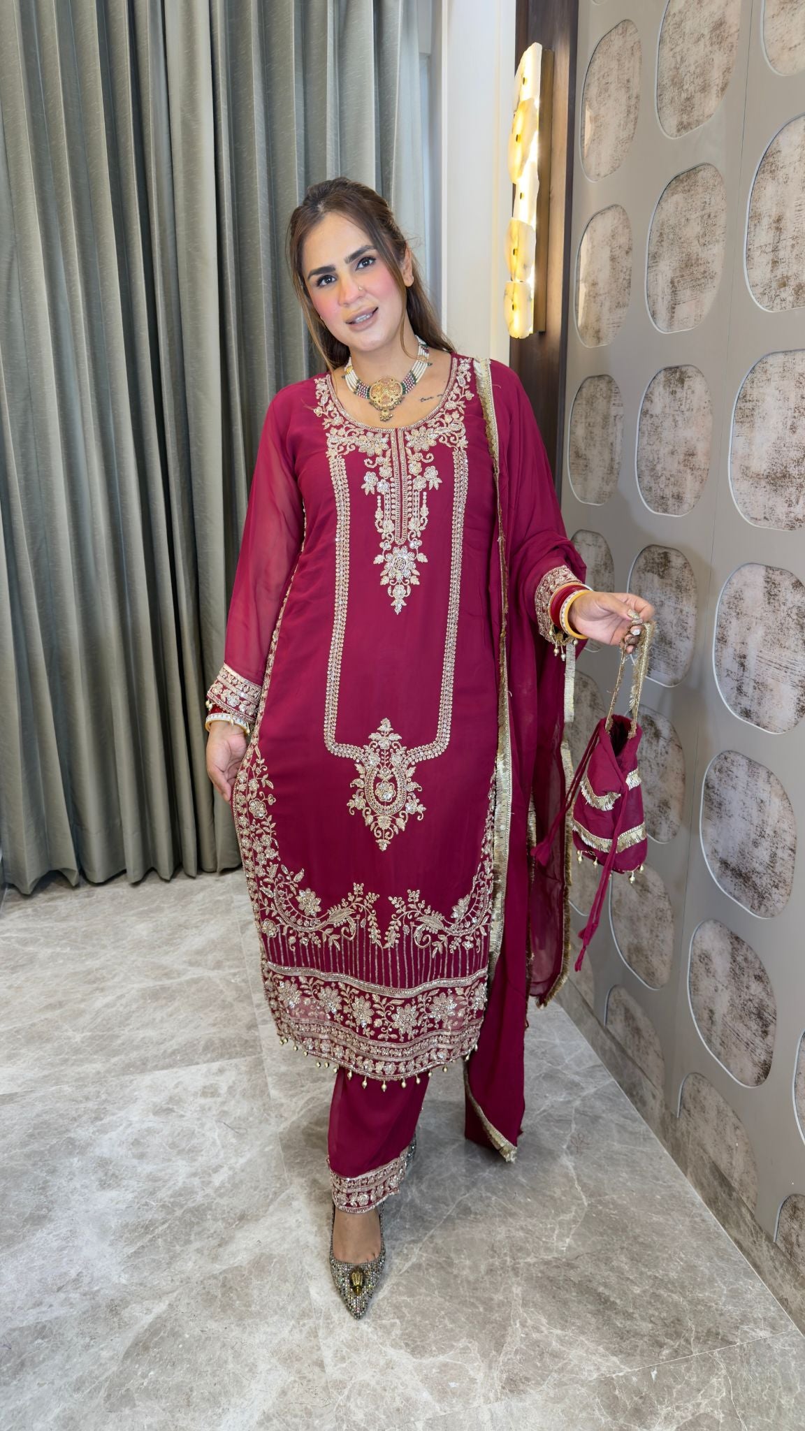 Beautiful ethnic kurta set featuring heavy zari, tilla, and code-sequence embroidery pc3361