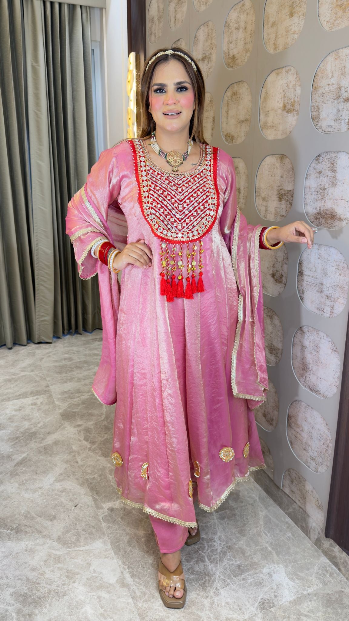 Elegant shimmer and silk-blend Anarkali suit set pc3381
