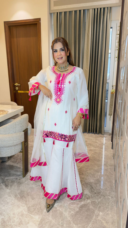 Beautiful pink embroidered kurta and sharara set pc3347