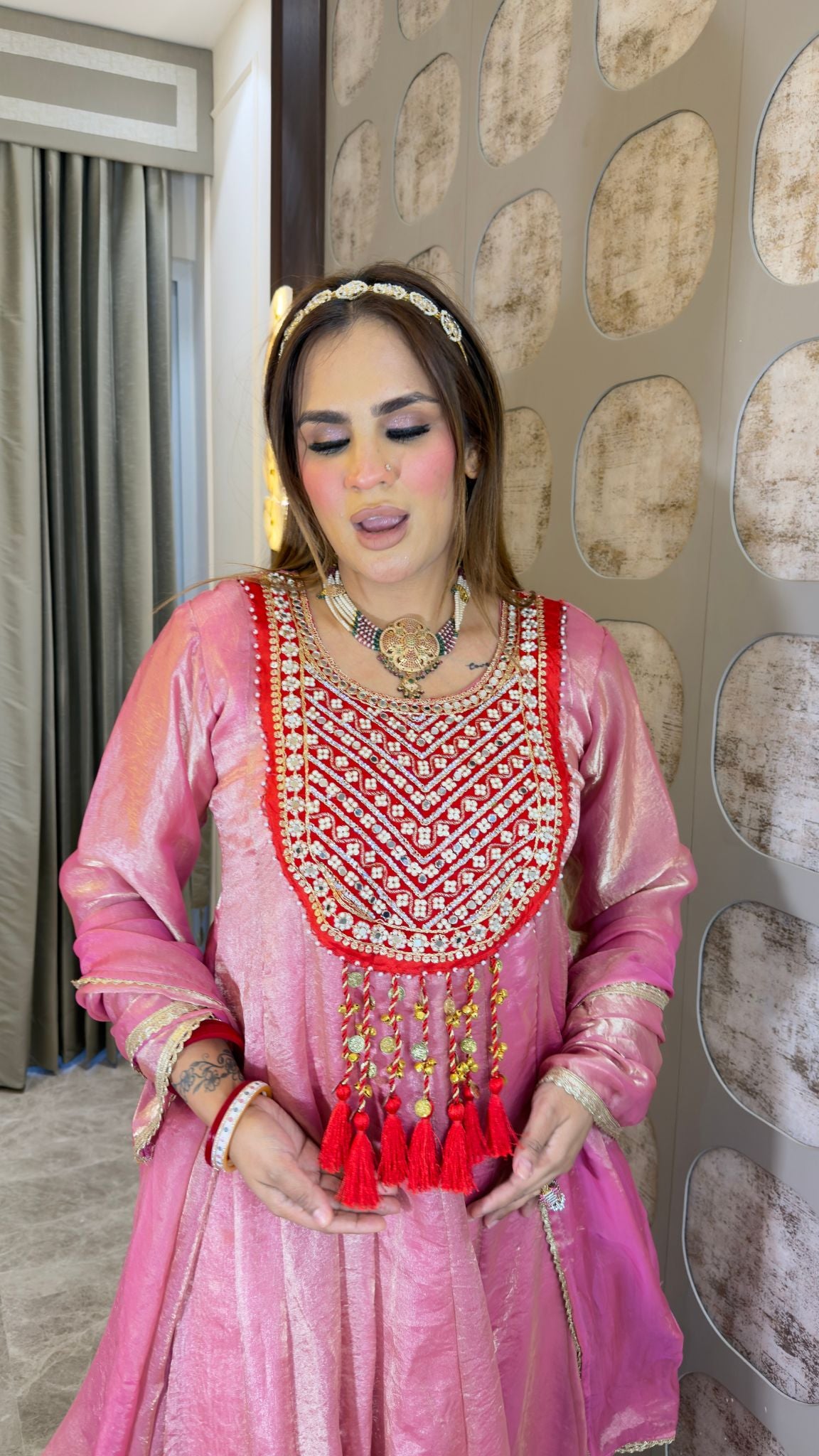Elegant shimmer and silk-blend Anarkali suit set pc3381