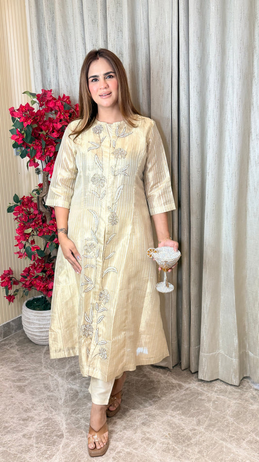 Ivory Floral Embroidered Kurta Cord Set PC3489