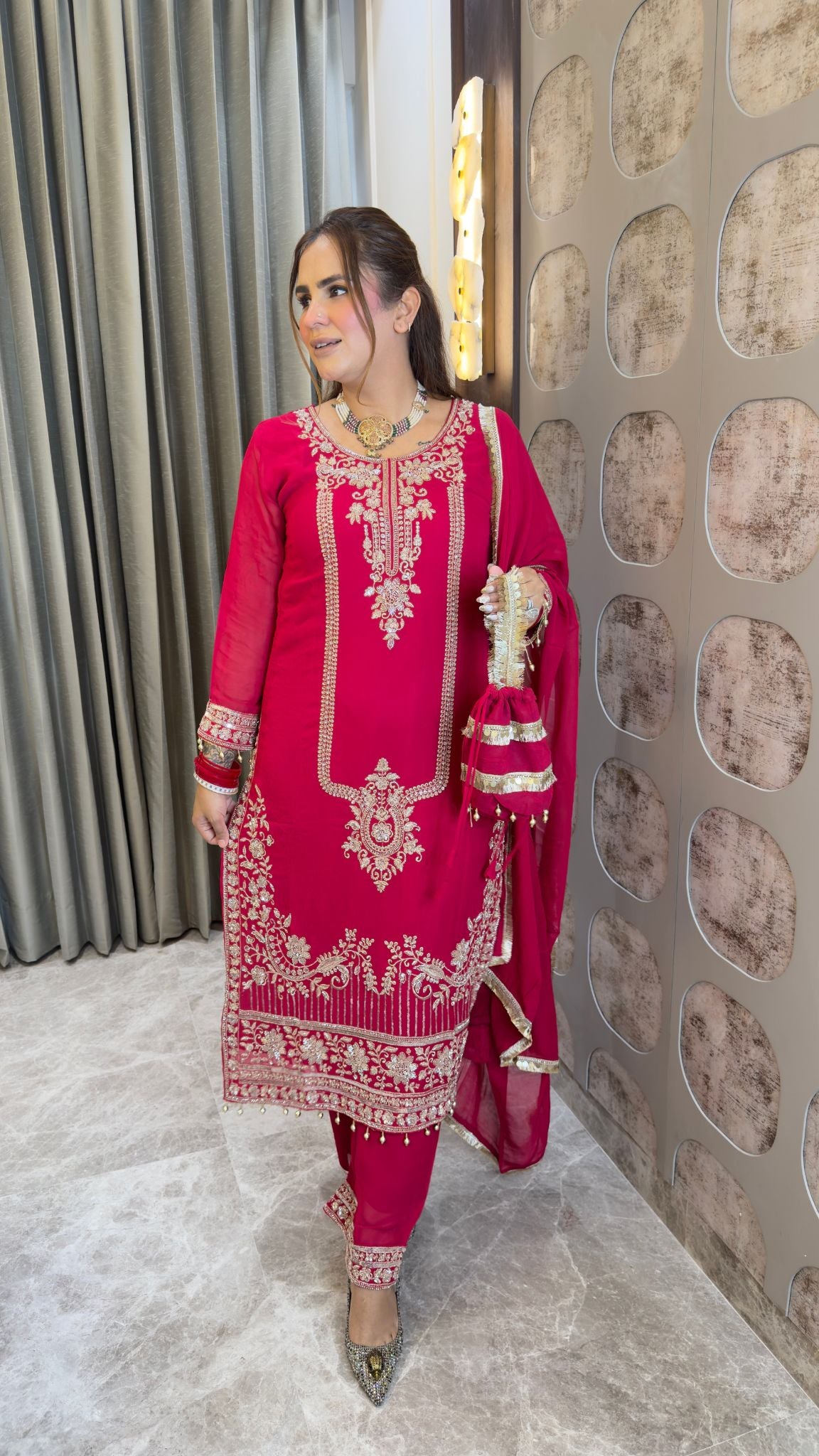 Beautiful ethnic kurta set featuring heavy zari, tilla, and code-sequence embroidery pc3361