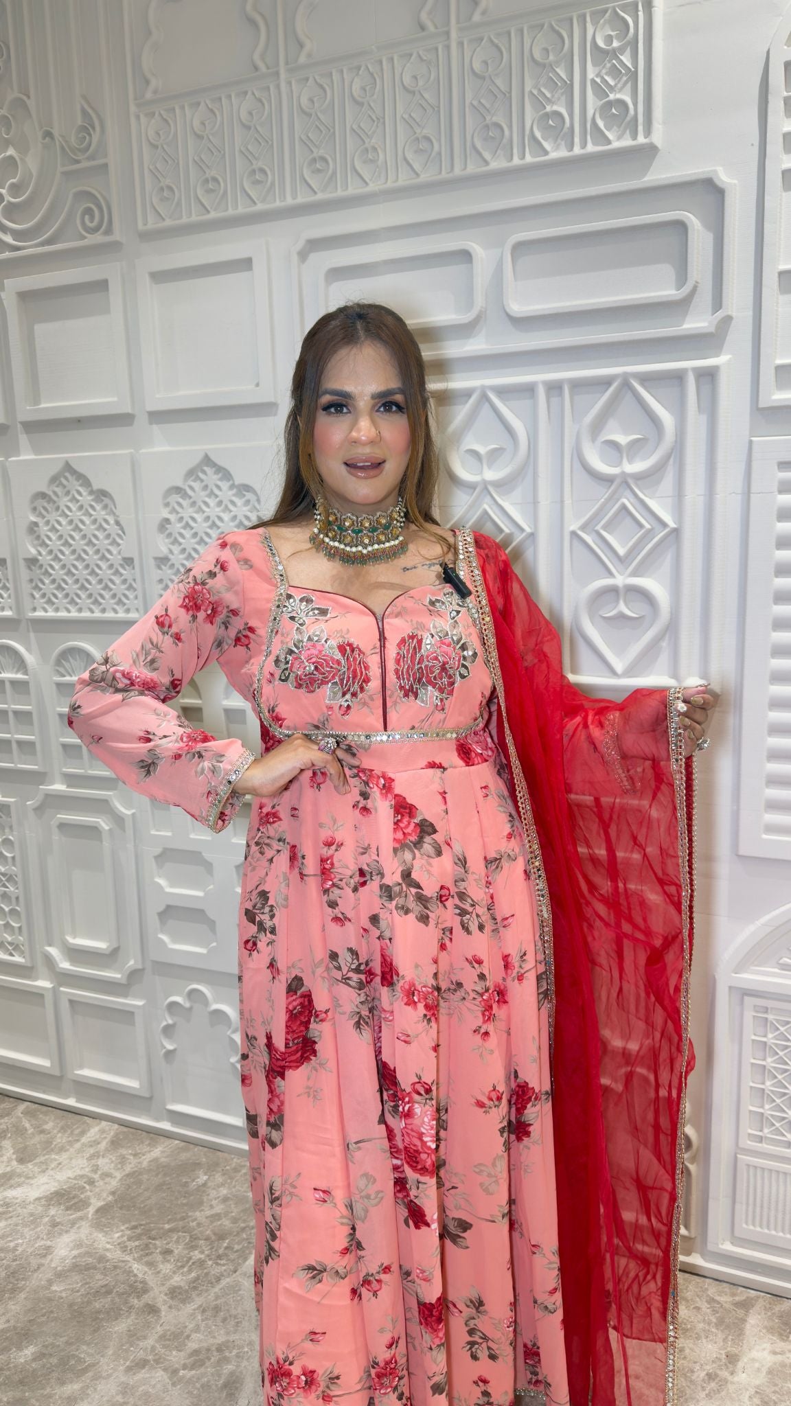 elegant floral-print Anarkali gown pc3340