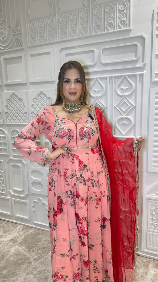 elegant floral-print Anarkali gown pc3340