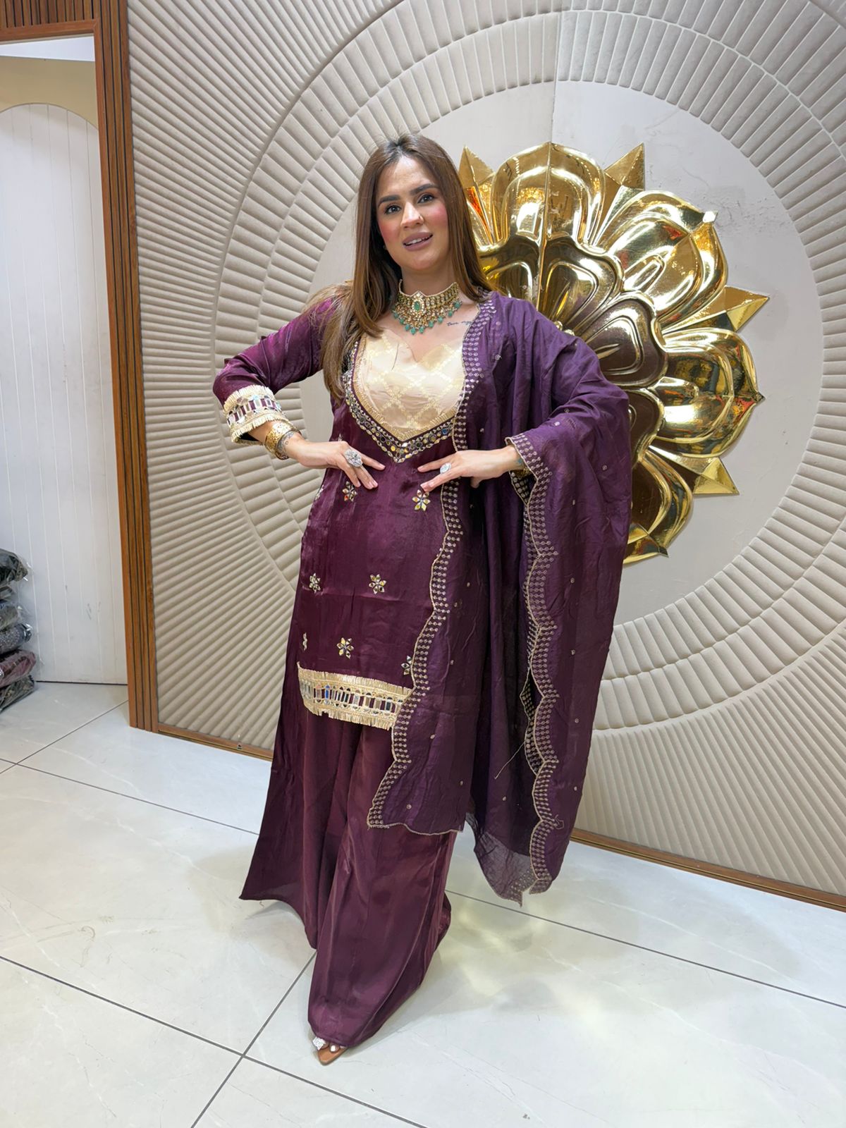 Elegant Full Sleeve Mirror  Work Suit PC2524