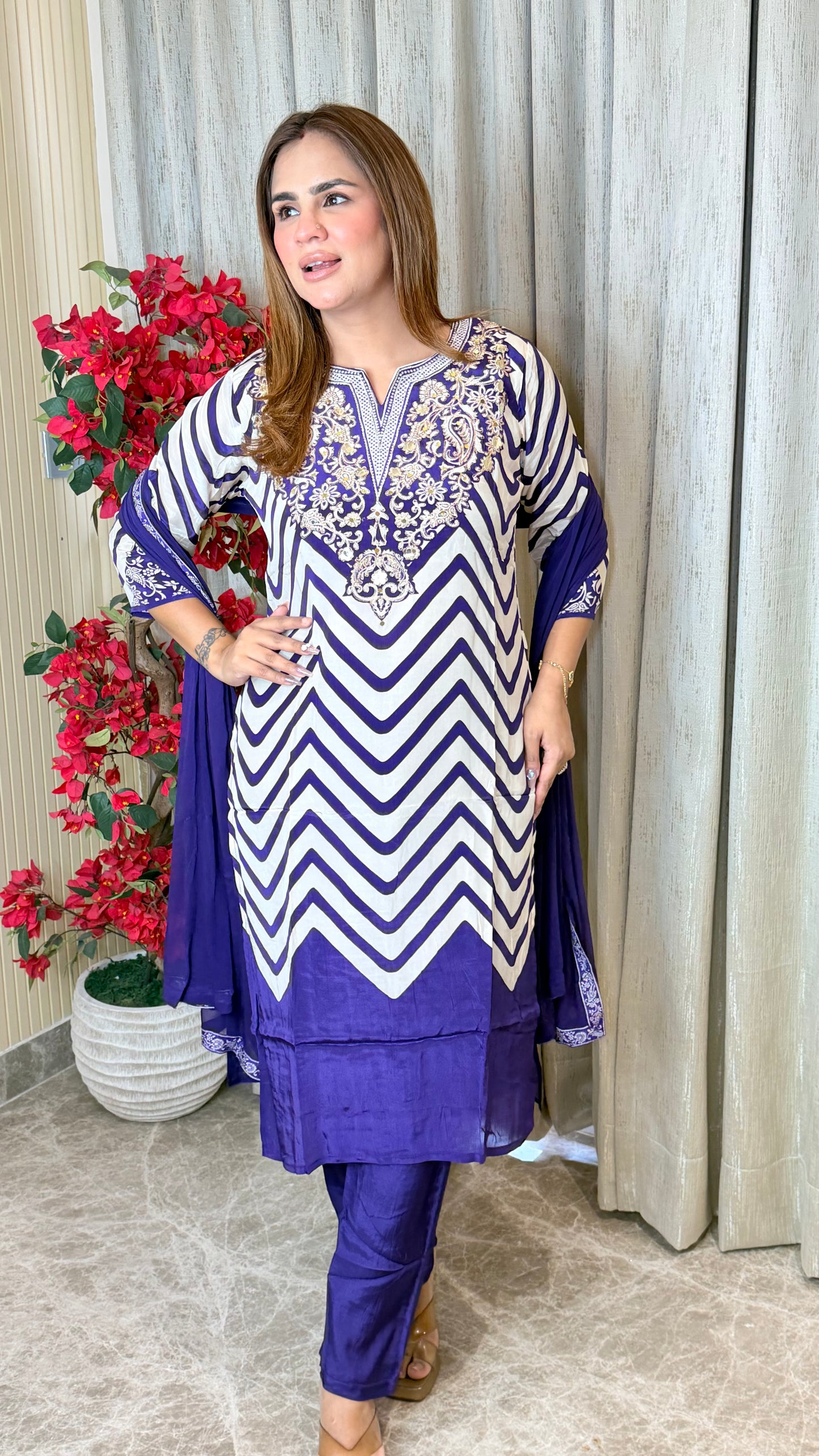Purple printed suit set PC3491
